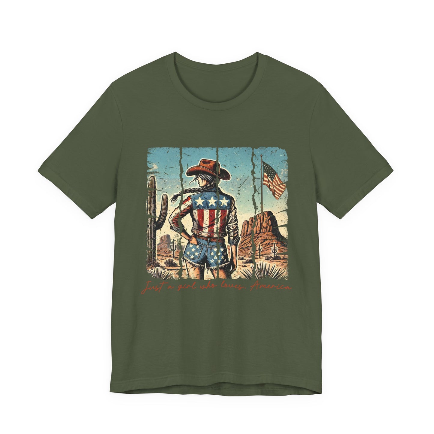 Patriotic Cowgirl Tee — "Just a Girl Who Loves America"