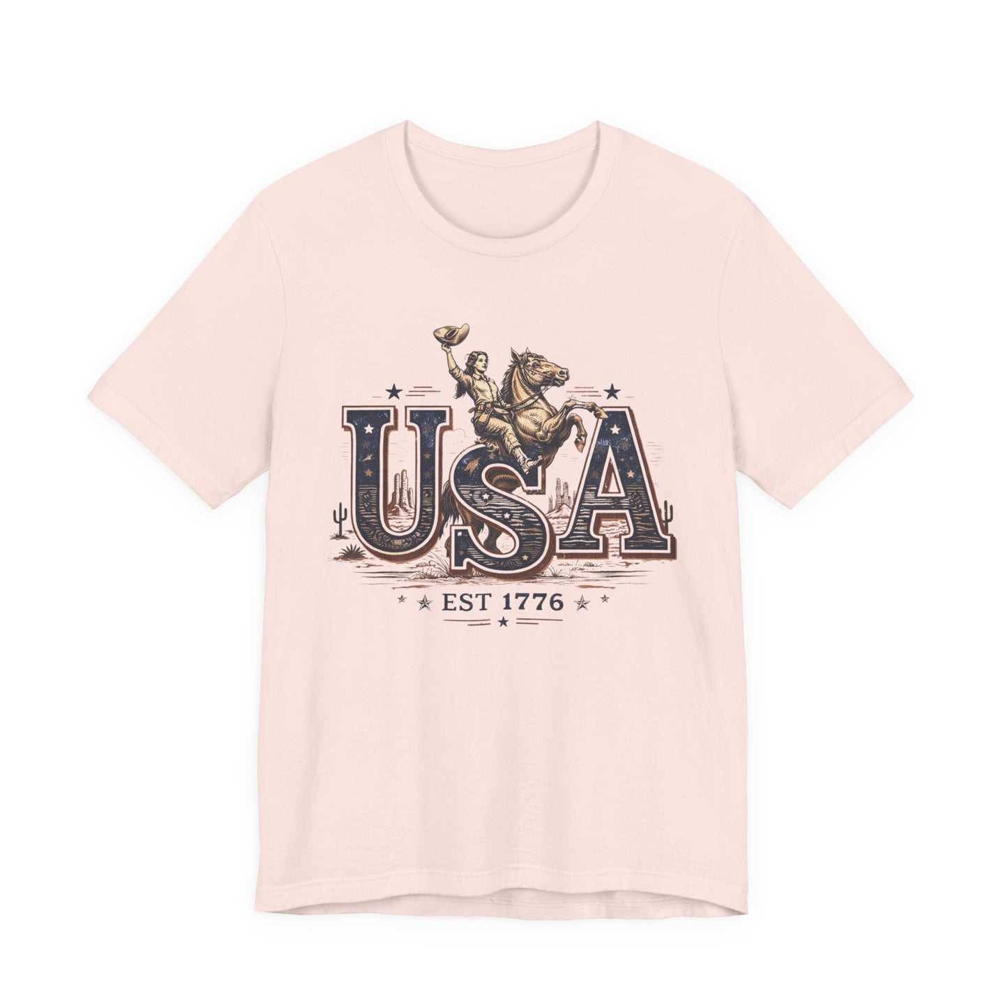 USA Western Rodeo T-Shirt – 'USA EST 1776' Patriotic Cowboy Tee