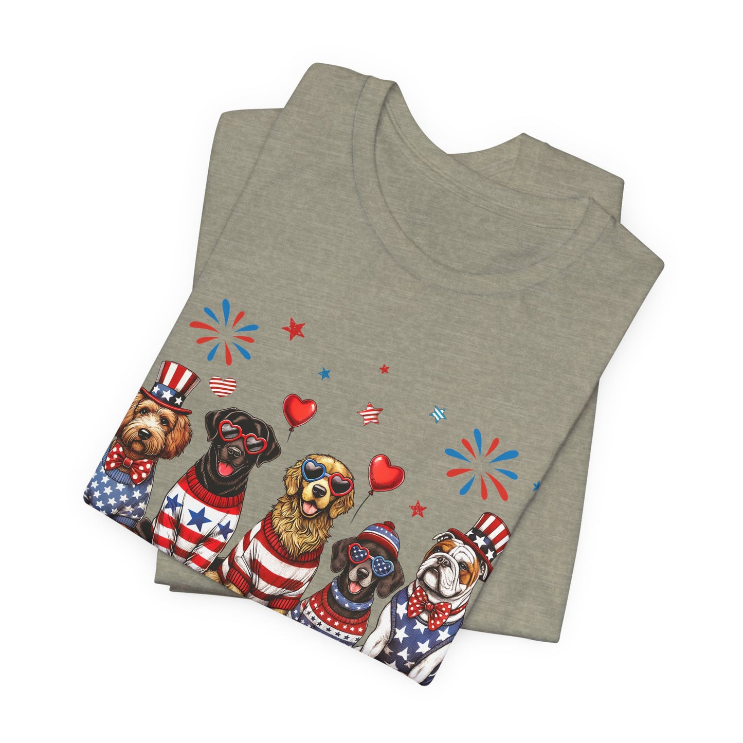 Patriotic Dogs T‑Shirt — 4th of July American Flag Pups Tee