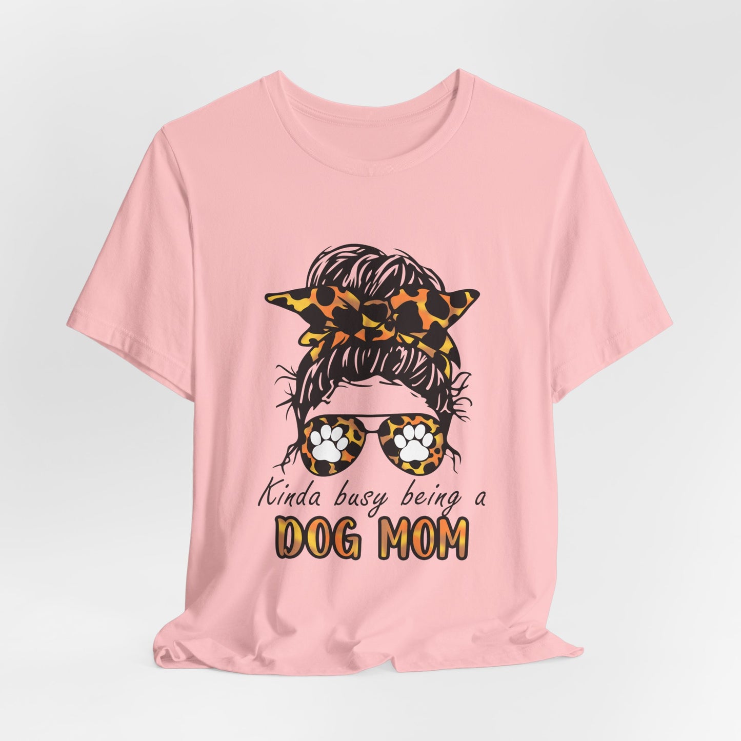 Dog Mom T-Shirt – "Kinda Busy Being a Dog Mom" Leopard Print Messy Bun Tee
