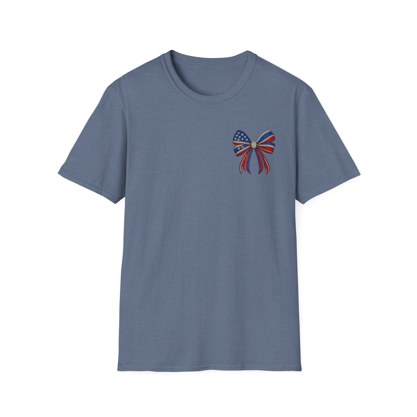 Patriotic Tee - "Land of the Free Because of the Brave" American Flag Bow