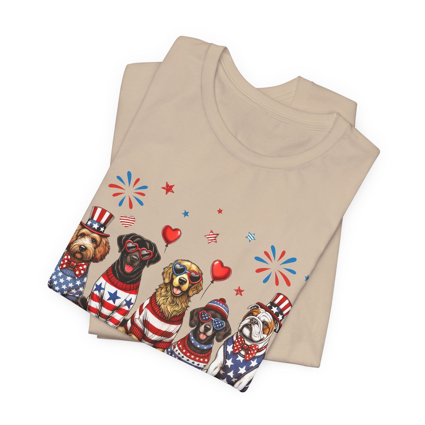 Patriotic Dogs T‑Shirt — 4th of July American Flag Pups Tee