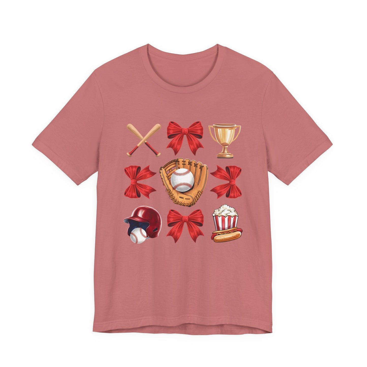 Baseball Icons Graphic Tee — Glove, Bat & Trophy Design