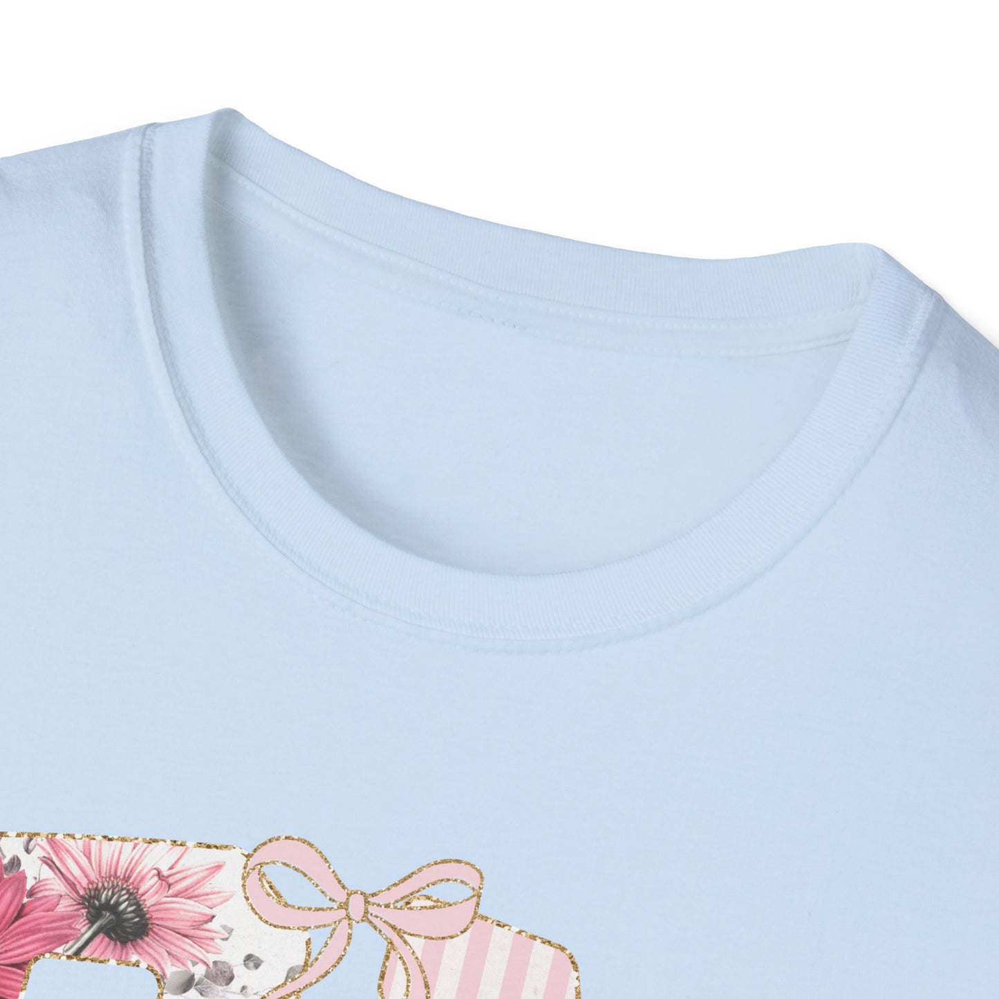 T-Shirt — RN Floral Script Design (Pink Stripes & Roses)