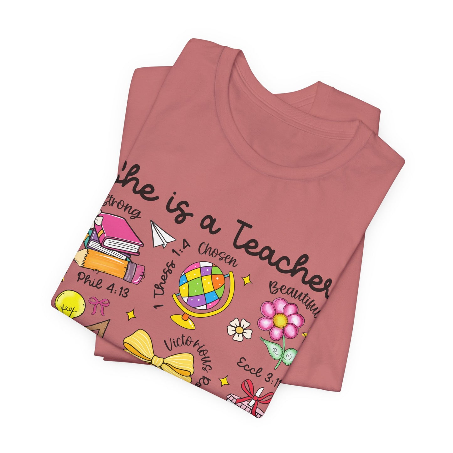 Teacher Illustrated Icons T-Shirt — "She is a Teacher" Appreciation Tee
