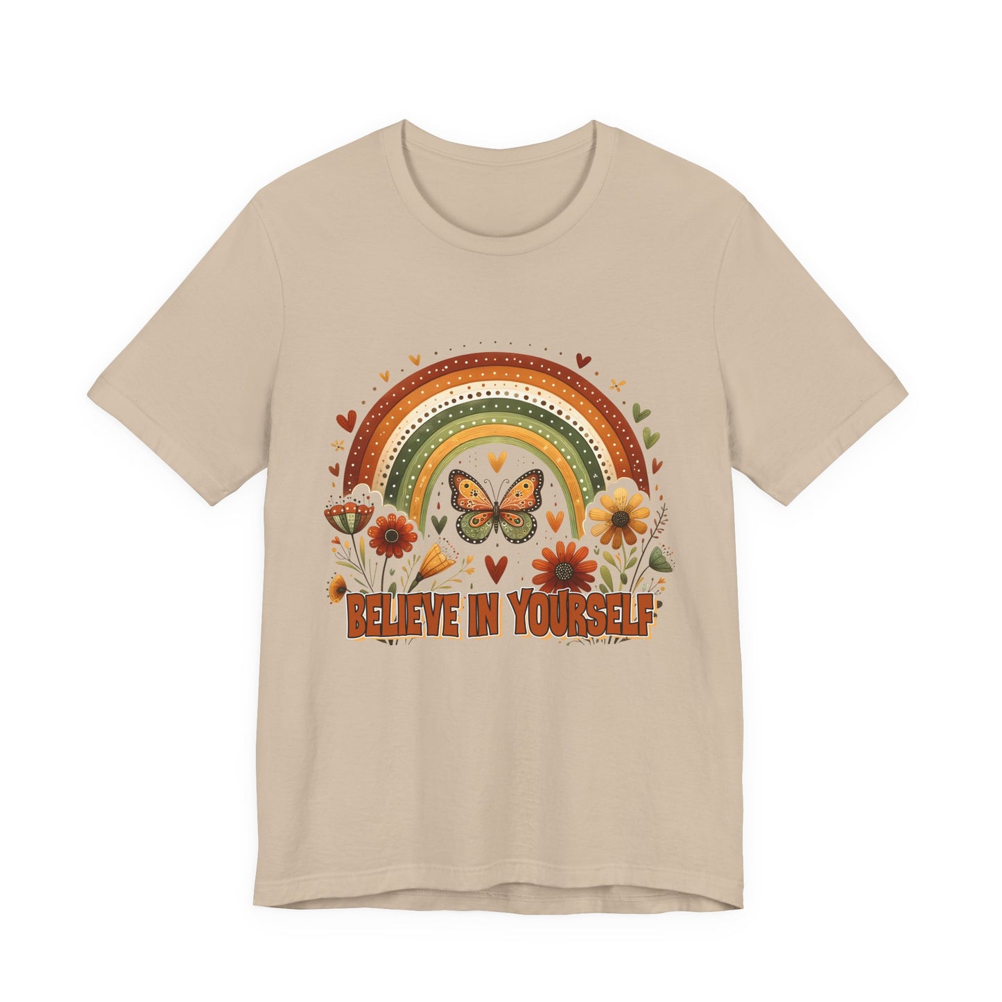 Believe In Yourself Butterfly Tee — Retro Rainbow Floral Inspirational T‑Shirt