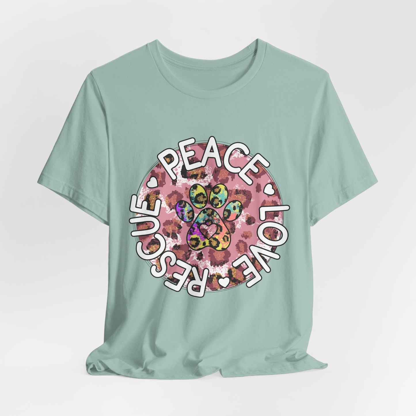 Peace Love Rescue Graphic Tee — Pet Rescue Paw Print Shirt