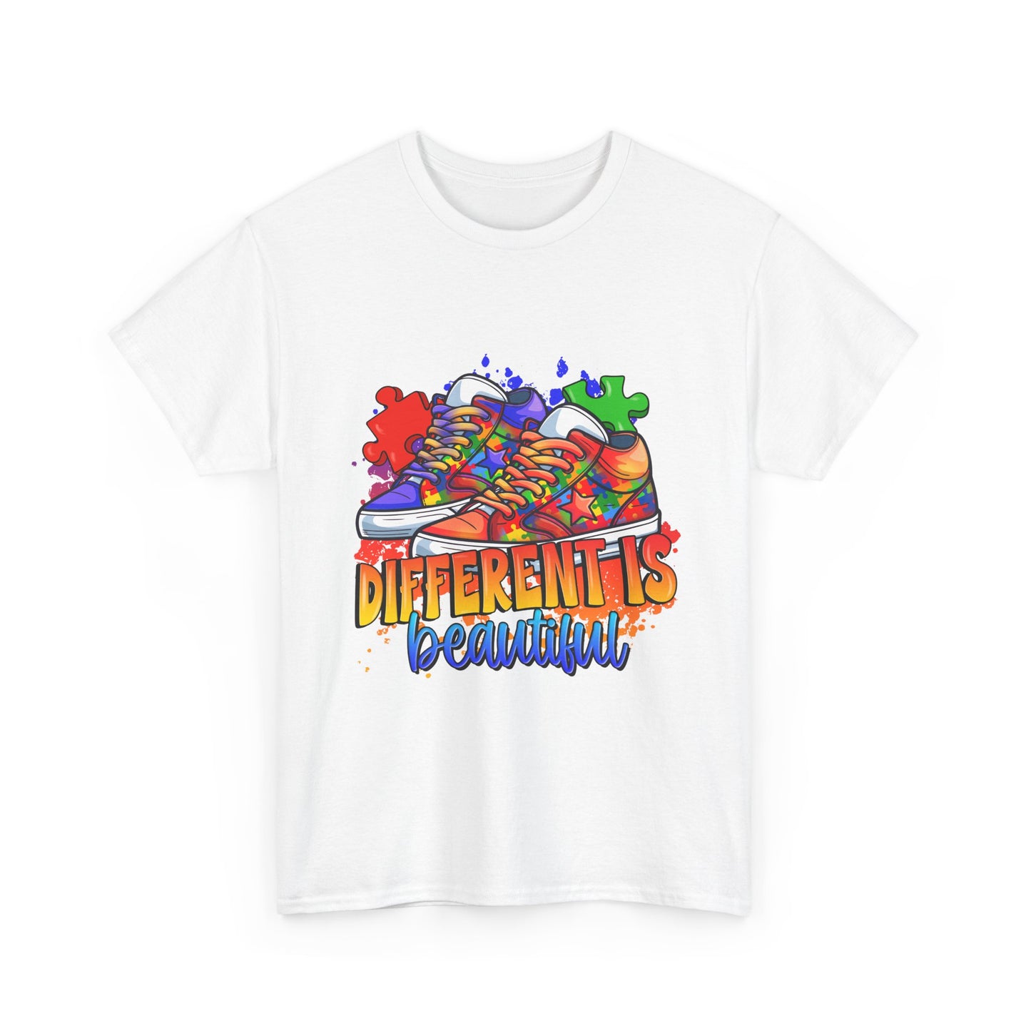 Different Is Beautiful Rainbow Puzzle Sneakers T-Shirt – Autism Awareness Tee