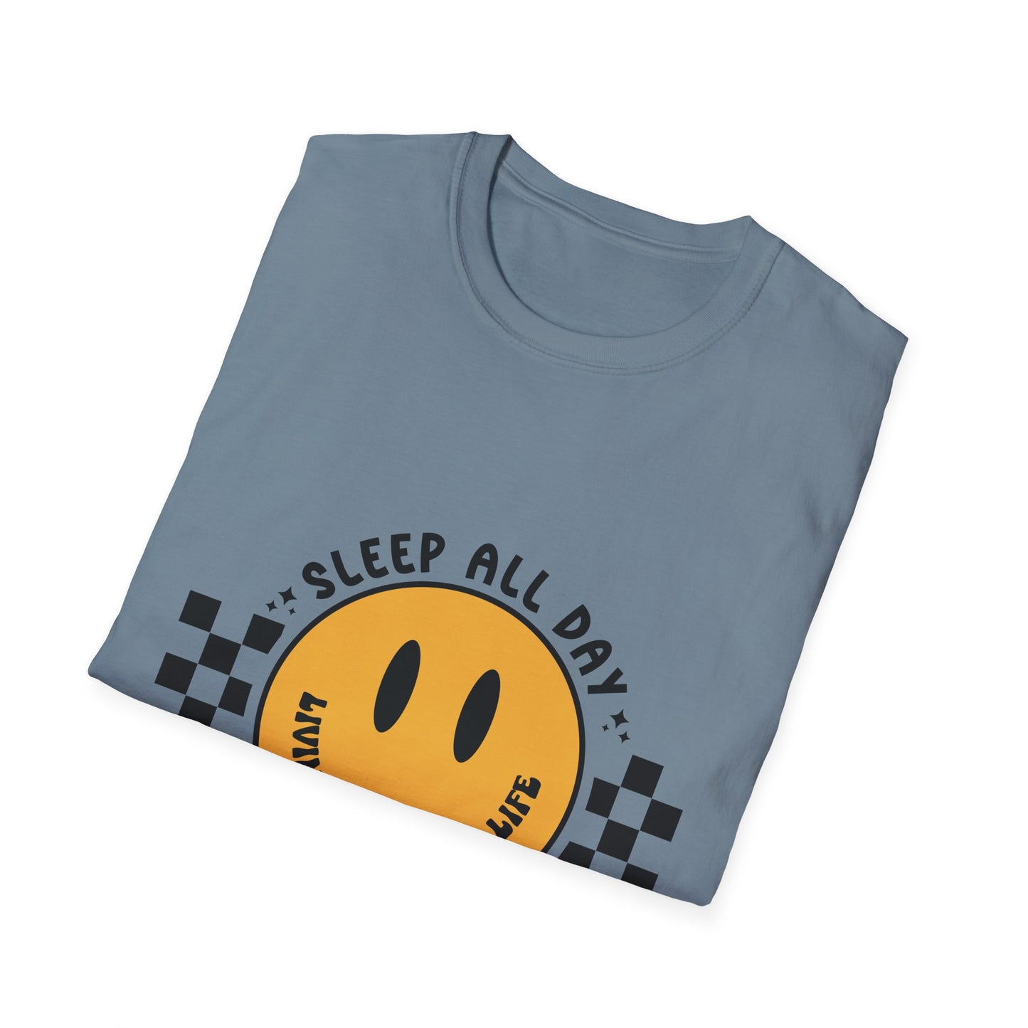 Nurse Smiley Tee — “Sleep All Day, Nurse All Night” Graphic T-Shirt