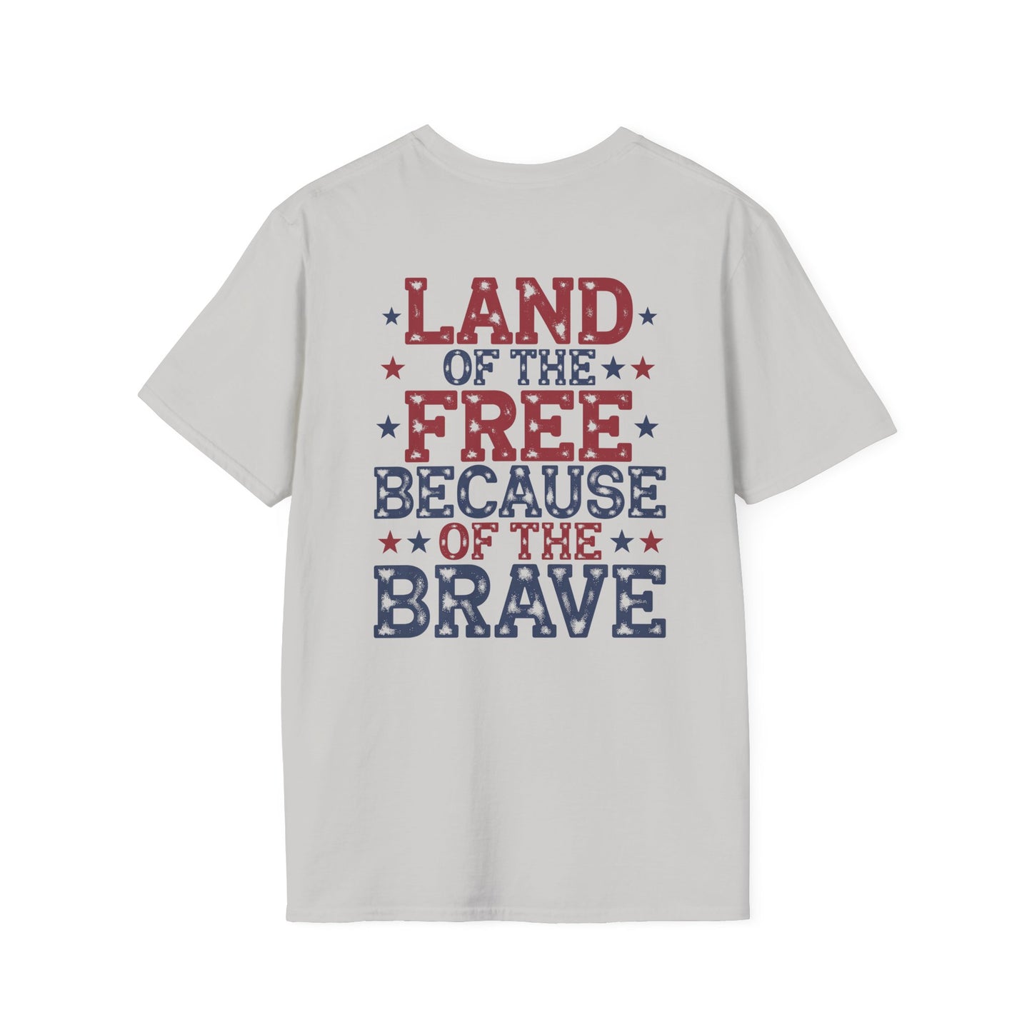 Patriotic Tee - "Land of the Free Because of the Brave" American Flag Bow