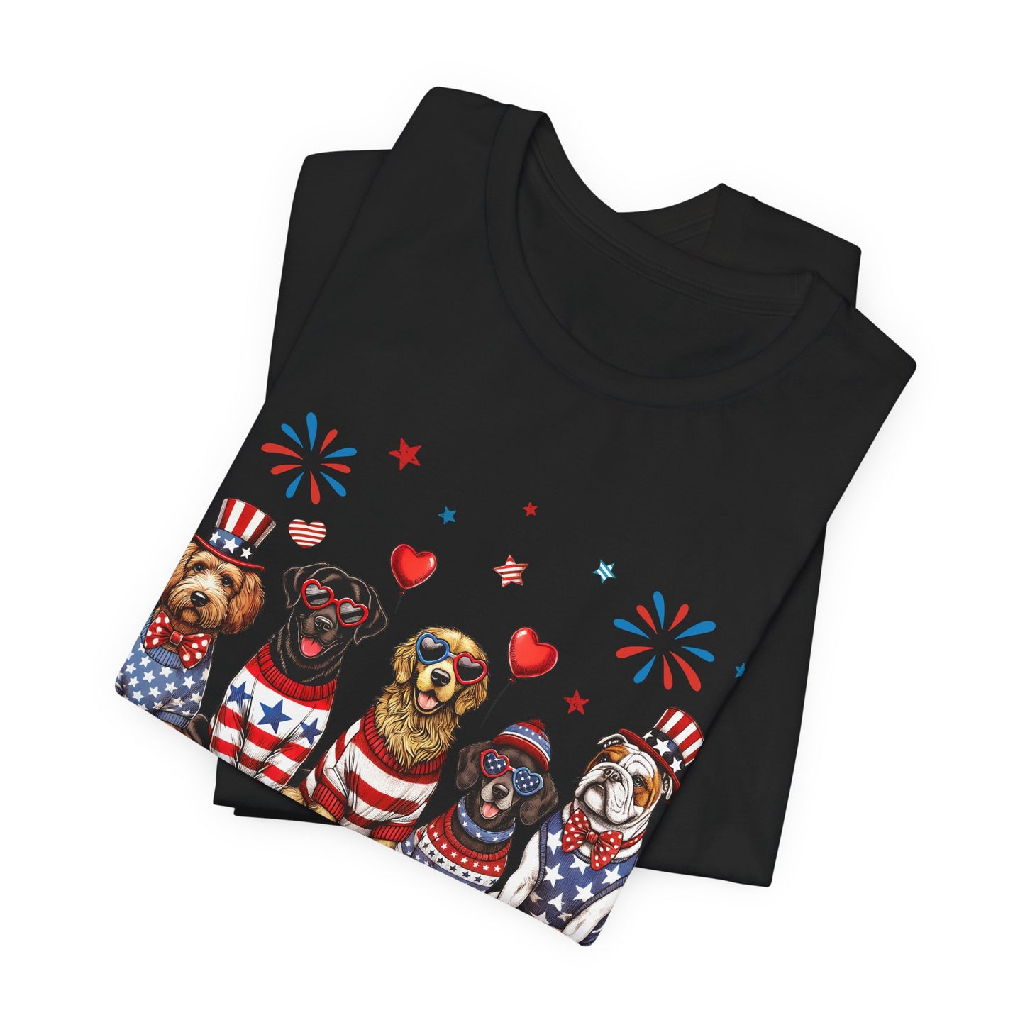 Patriotic Dogs T‑Shirt — 4th of July American Flag Pups Tee