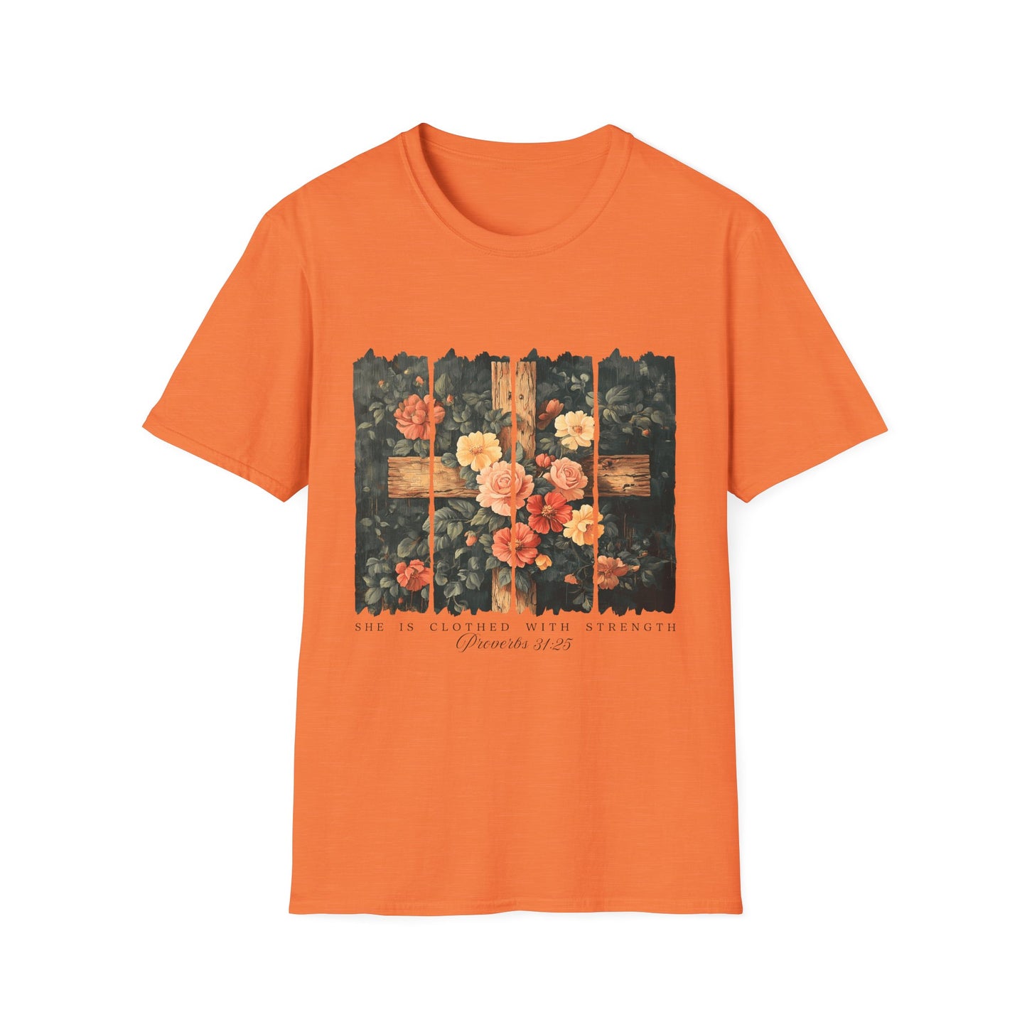 Floral Wooden Cross T-Shirt — Roses & Faith Christian Graphic Tee