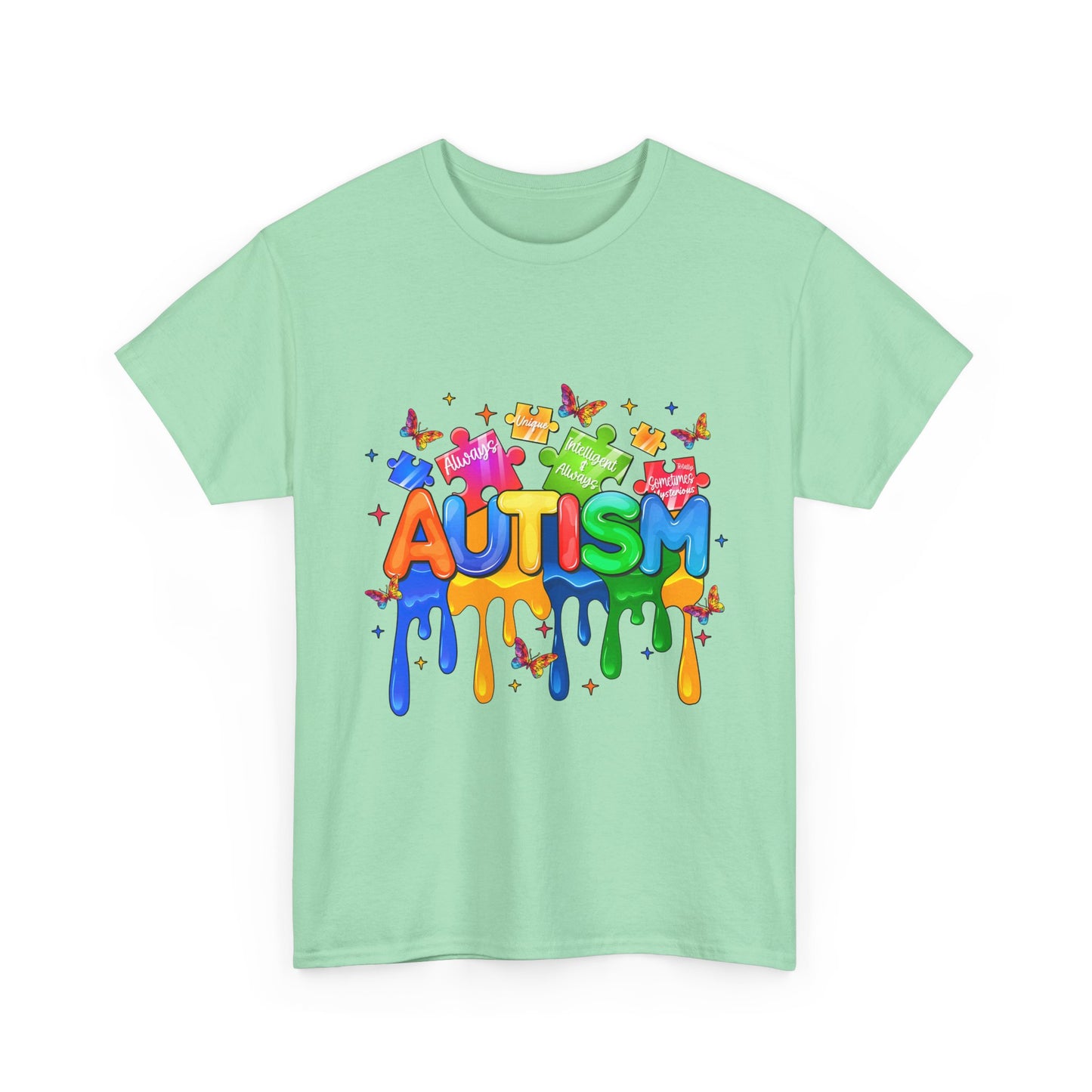 Autism Awareness Puzzle Heart T-Shirt — Colorful Drip Design