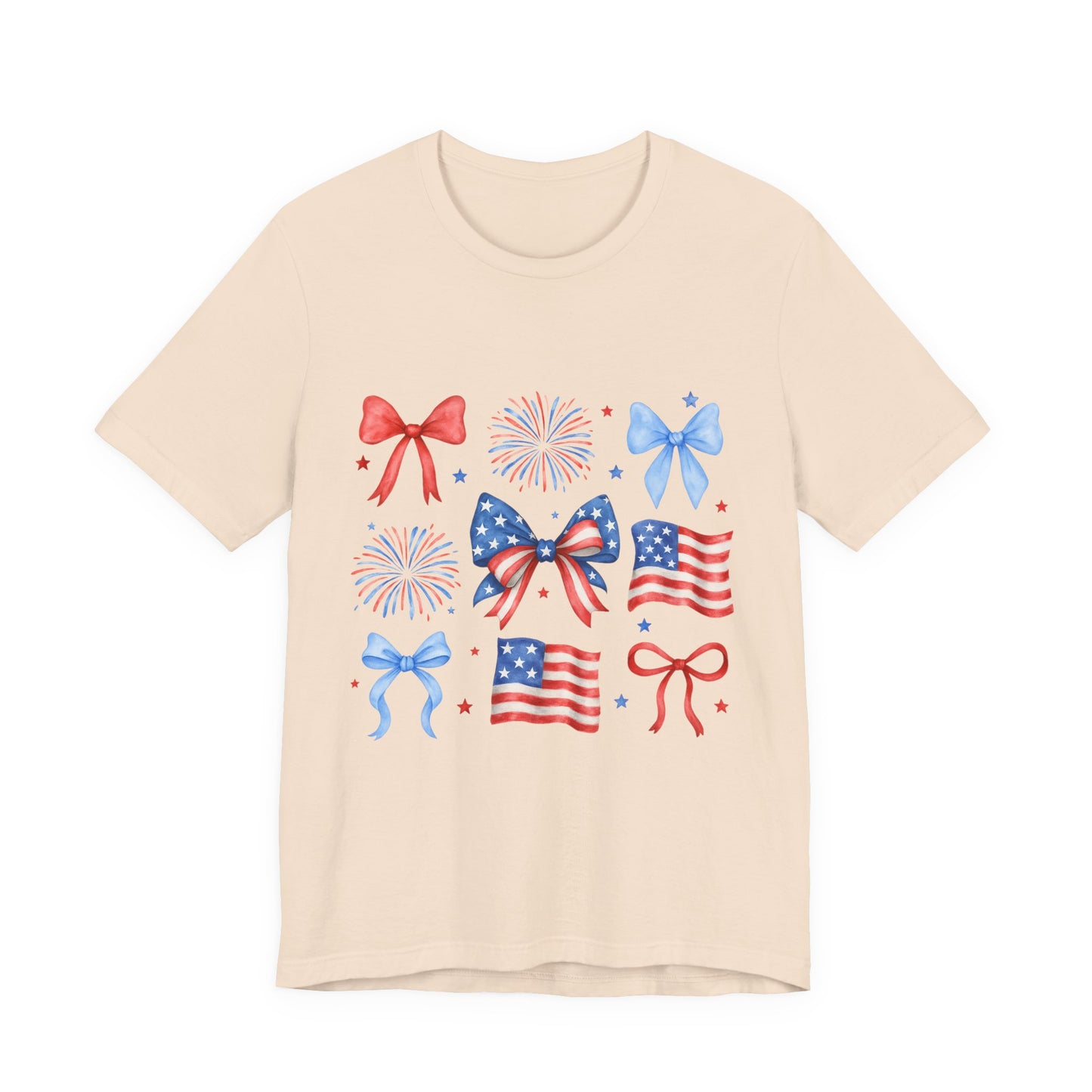 Patriotic Bows & Flags Tee — 4th of July Fireworks Graphic T-Shirt