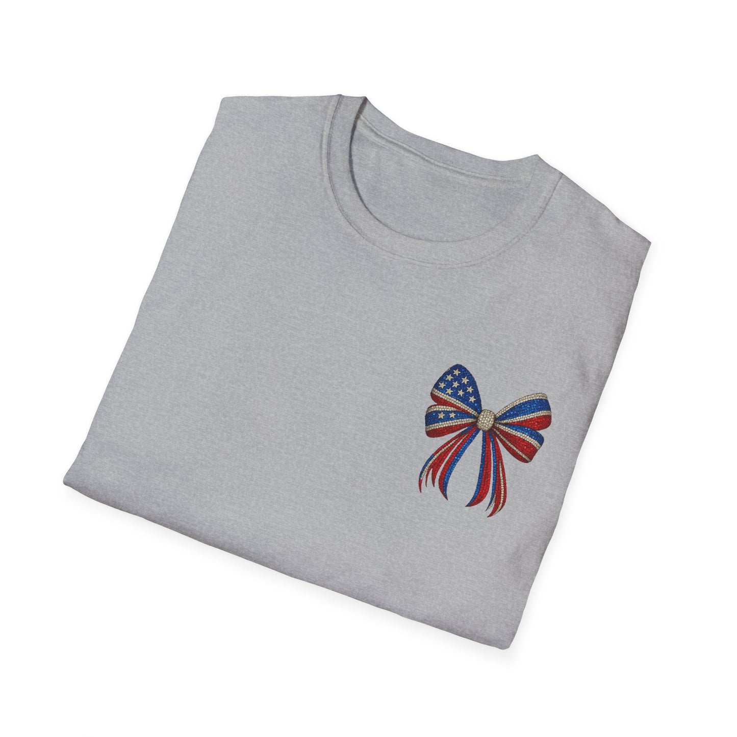Patriotic Tee - "Land of the Free Because of the Brave" American Flag Bow