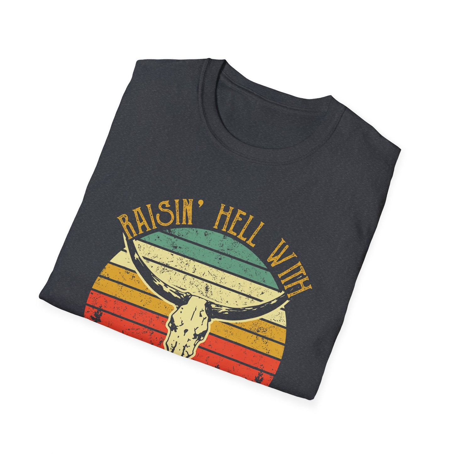 T-Shirt — Raisin' Hell With The Hippies And The Cowboys Vintage Skull Graphic