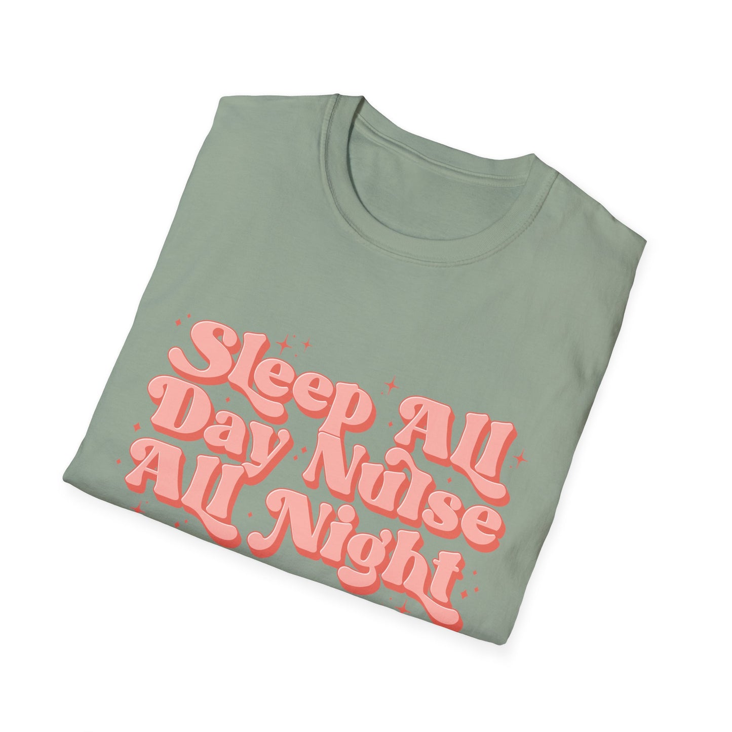 Sleep All Day Nurse All Night T-Shirt — Cute Retro Nurse Tee for Healthcare Workers
