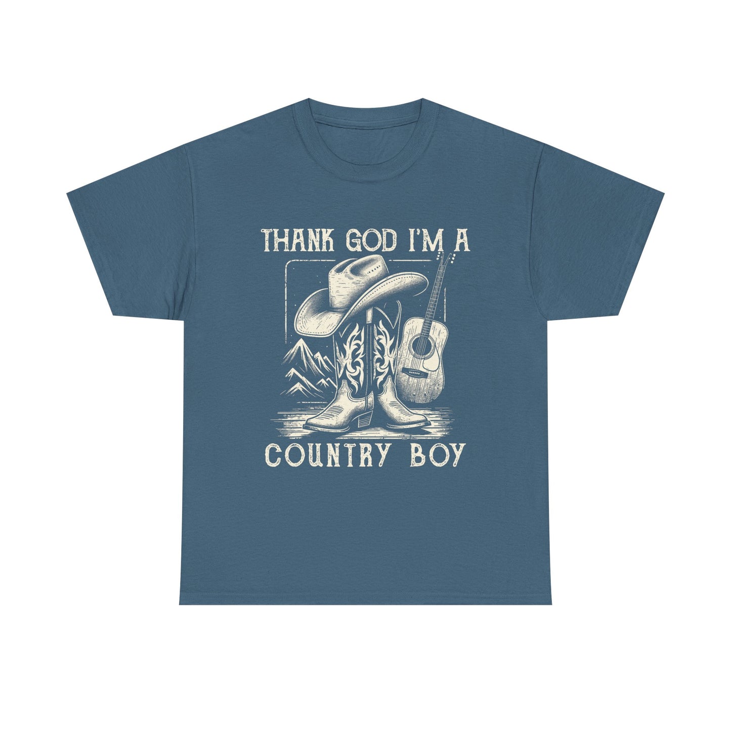 Country Boy T-Shirt — "Thank God I'm a Country Boy" Cowboy Boots & Guitar Tee