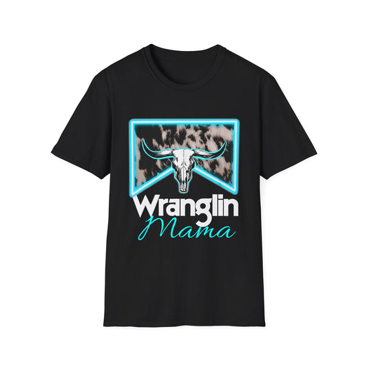 Wranglin Mama Tee — Western Cow Skull Graphic T-Shirt for Moms