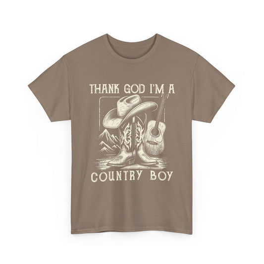 Country Boy T-Shirt — "Thank God I'm a Country Boy" Cowboy Boots & Guitar Tee