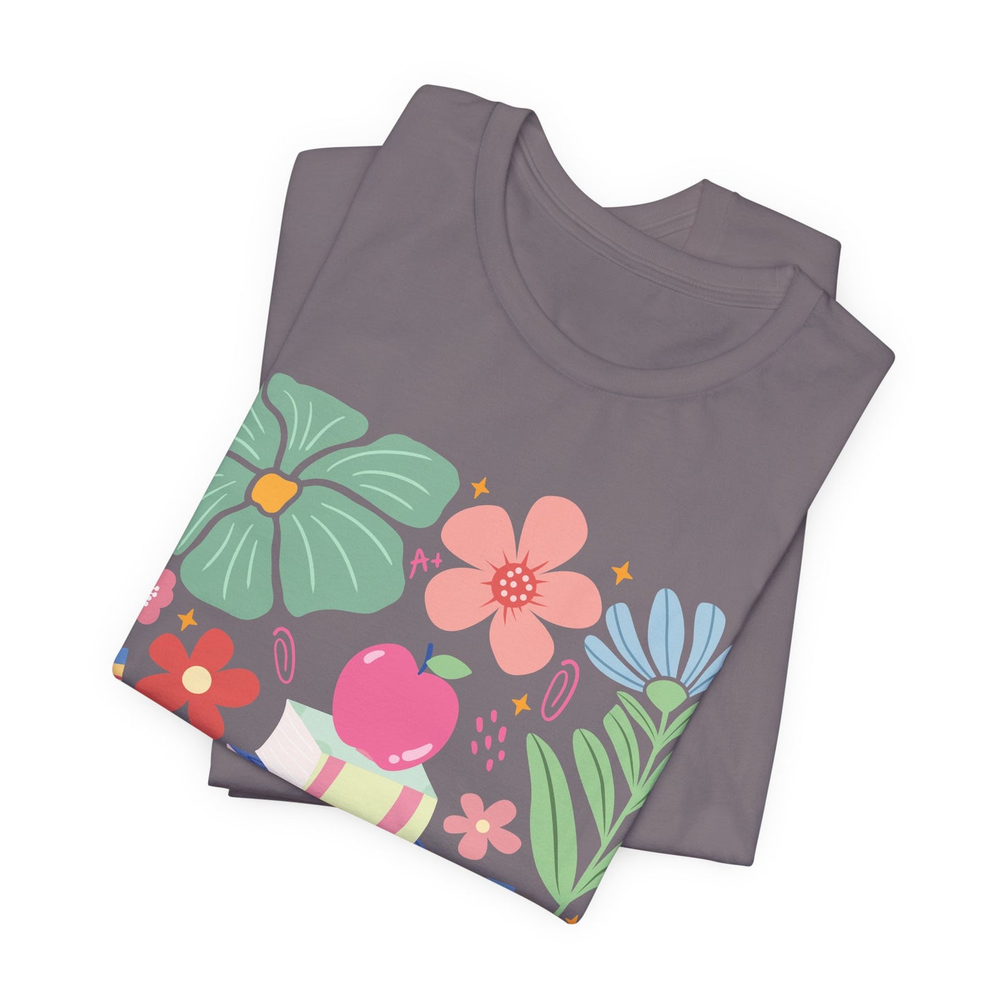 Floral Books & Apple Tee — Cute Spring Reading T-Shirt