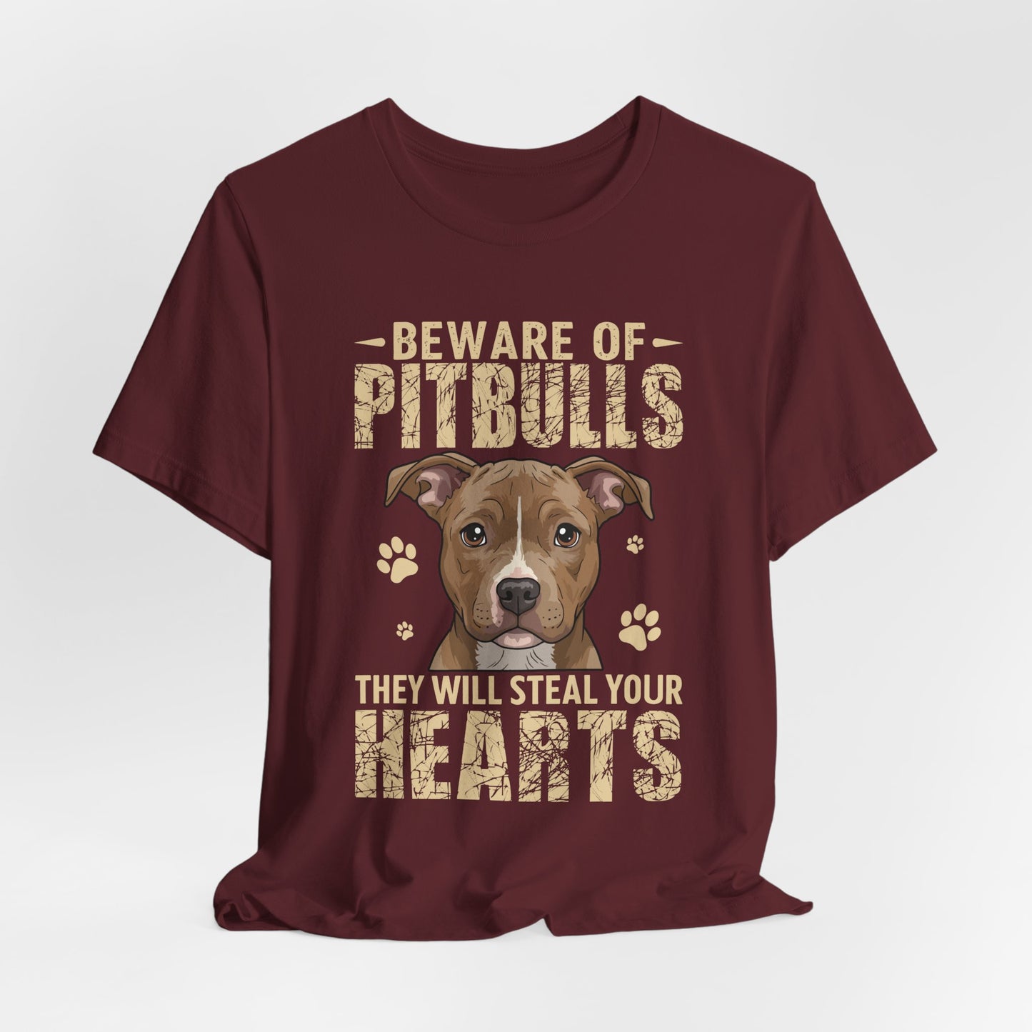 Pitbull Lover T-Shirt — "Beware of Pitbulls They Will Steal Your Hearts" Cute Dog Tee