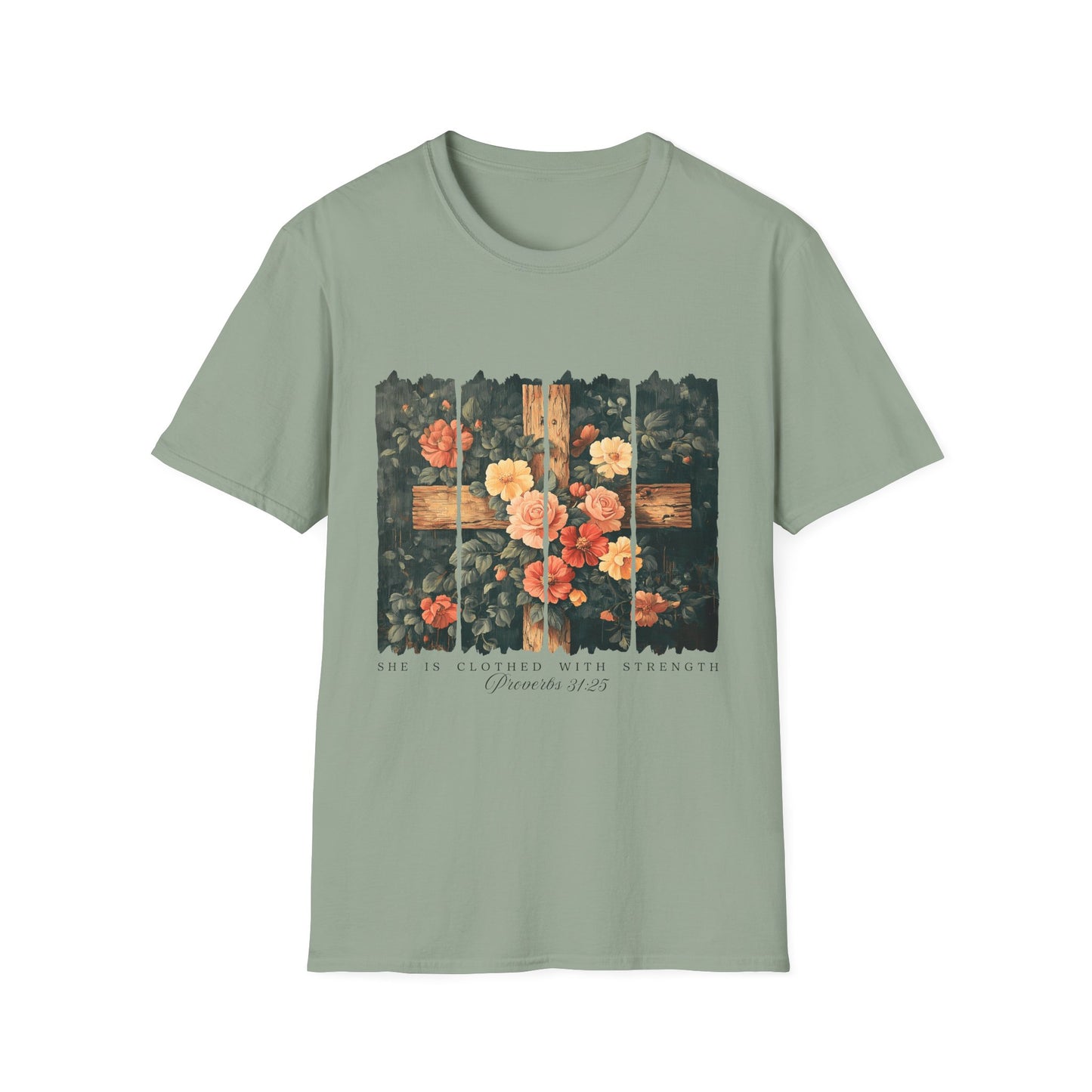 Floral Wooden Cross T-Shirt — Roses & Faith Christian Graphic Tee