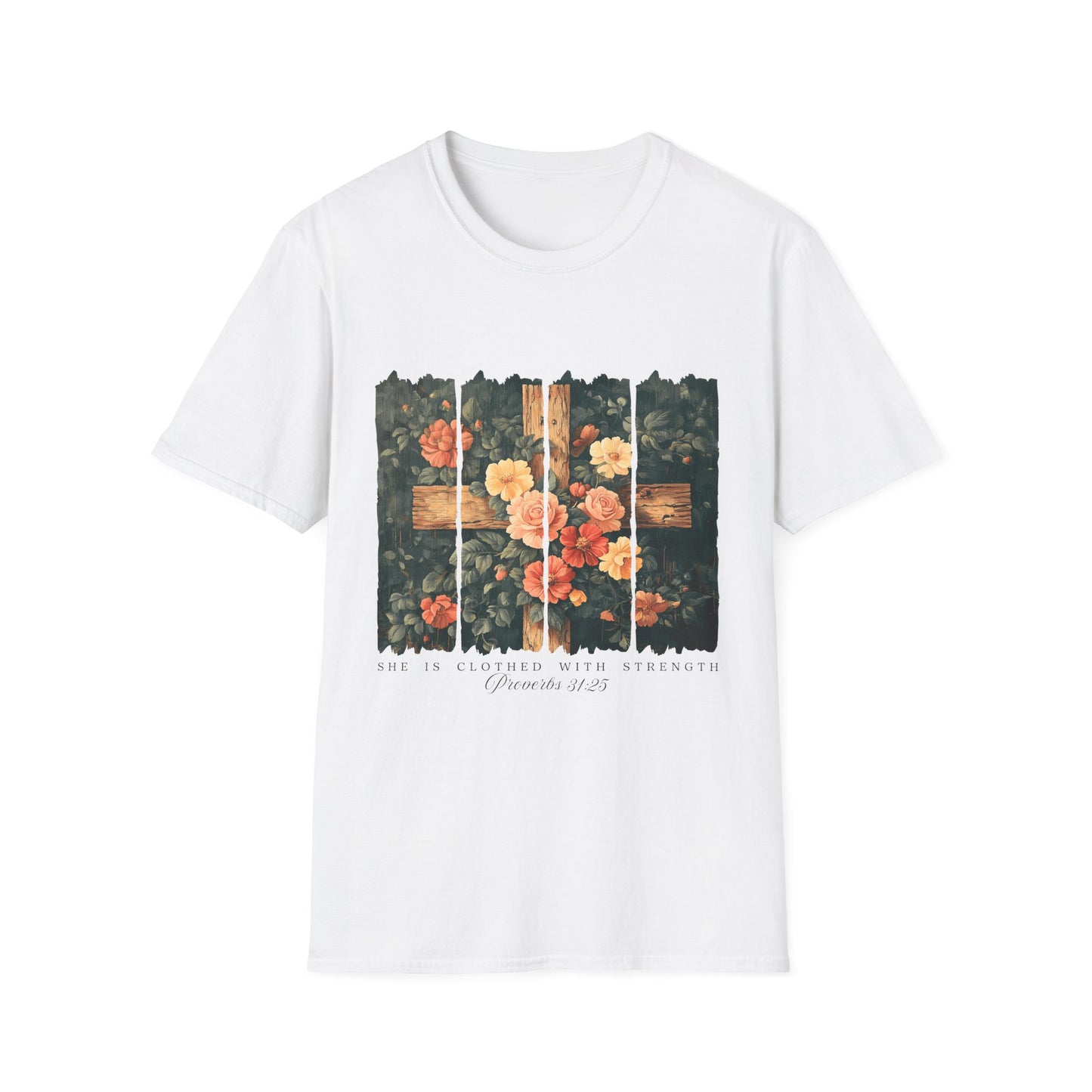 Floral Wooden Cross T-Shirt — Roses & Faith Christian Graphic Tee