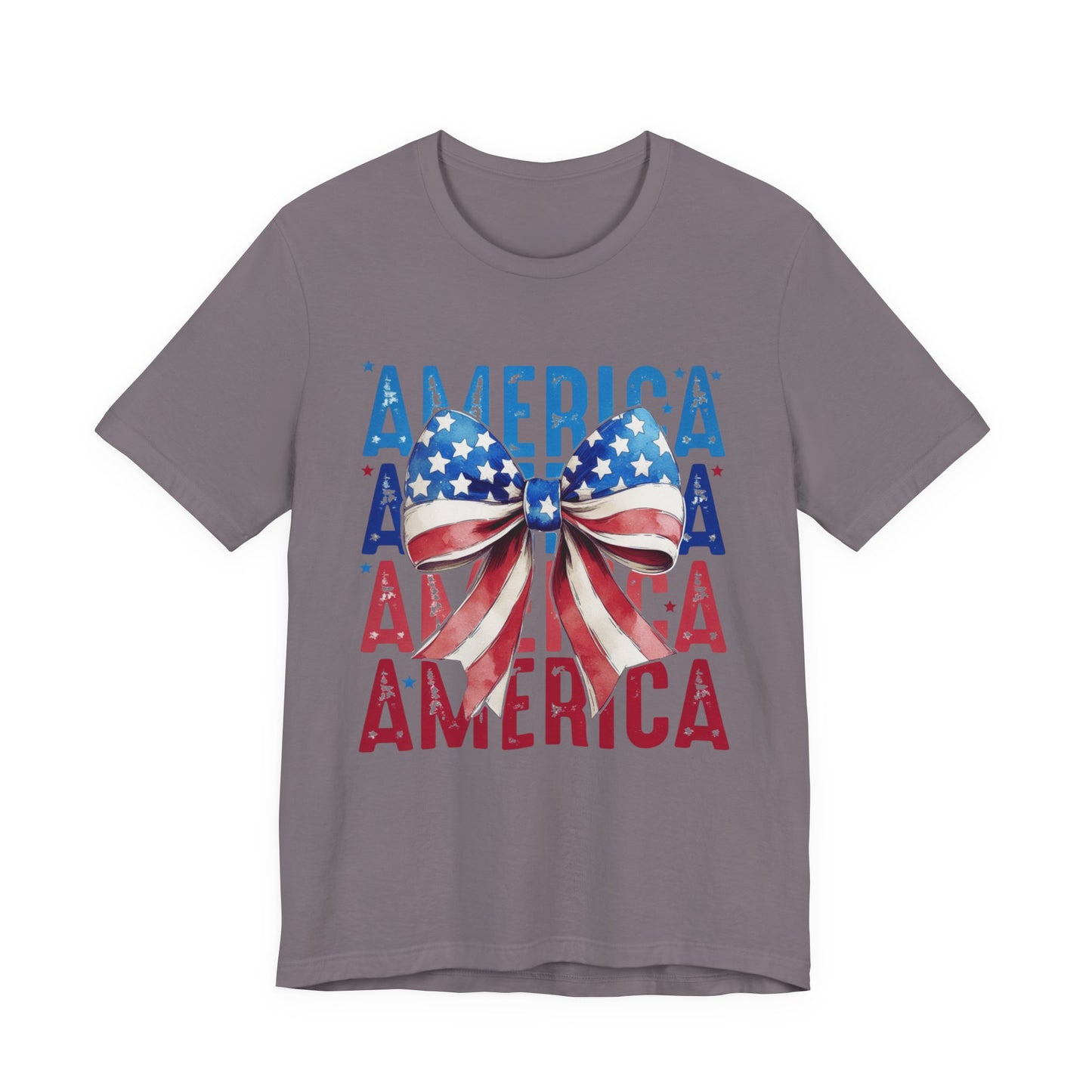 Patriotic America Bow T-Shirt — USA Flag Ribbon 4th of July Tee