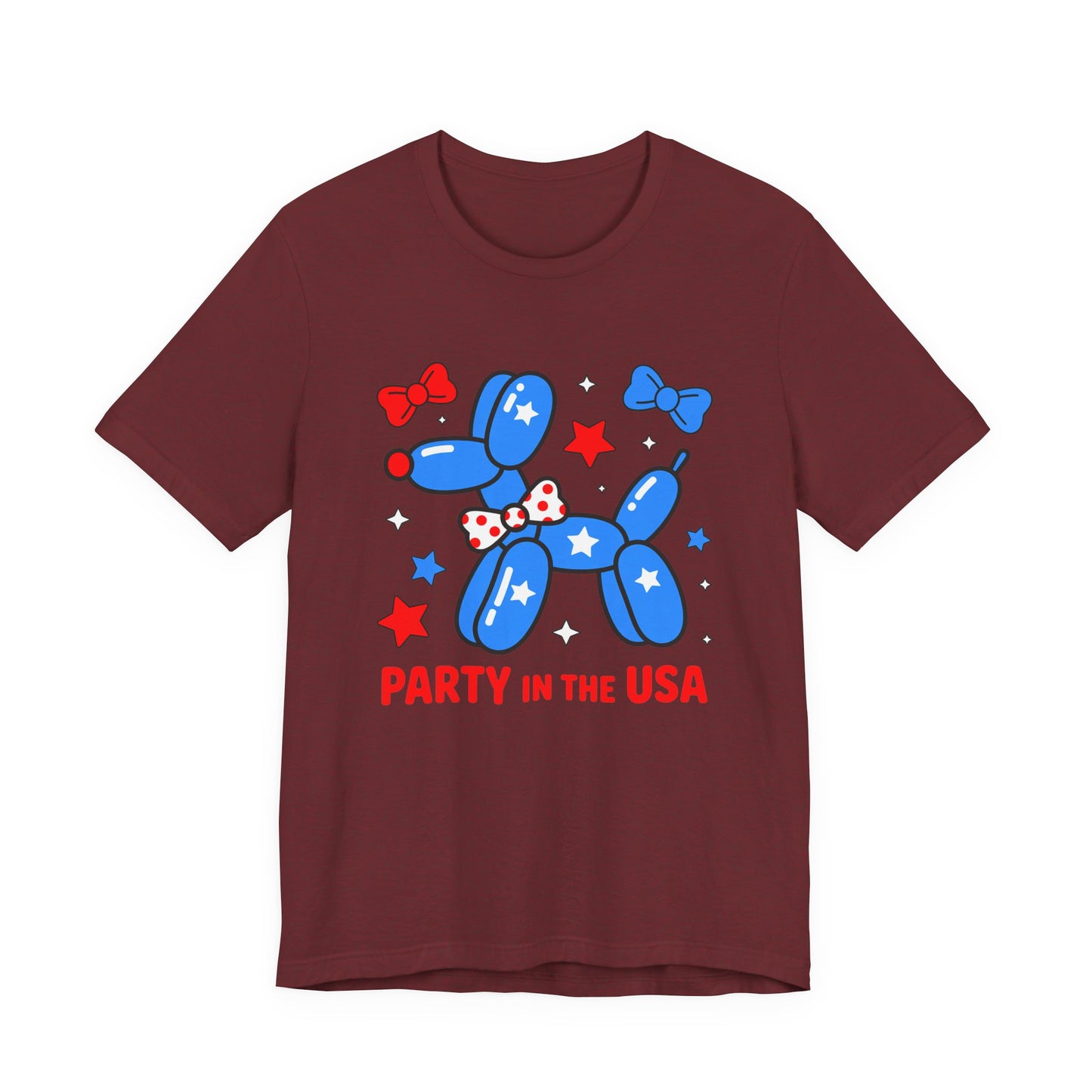 Party in the USA Balloon Dog Tee – Patriotic 4th of July Graphic T-Shirt