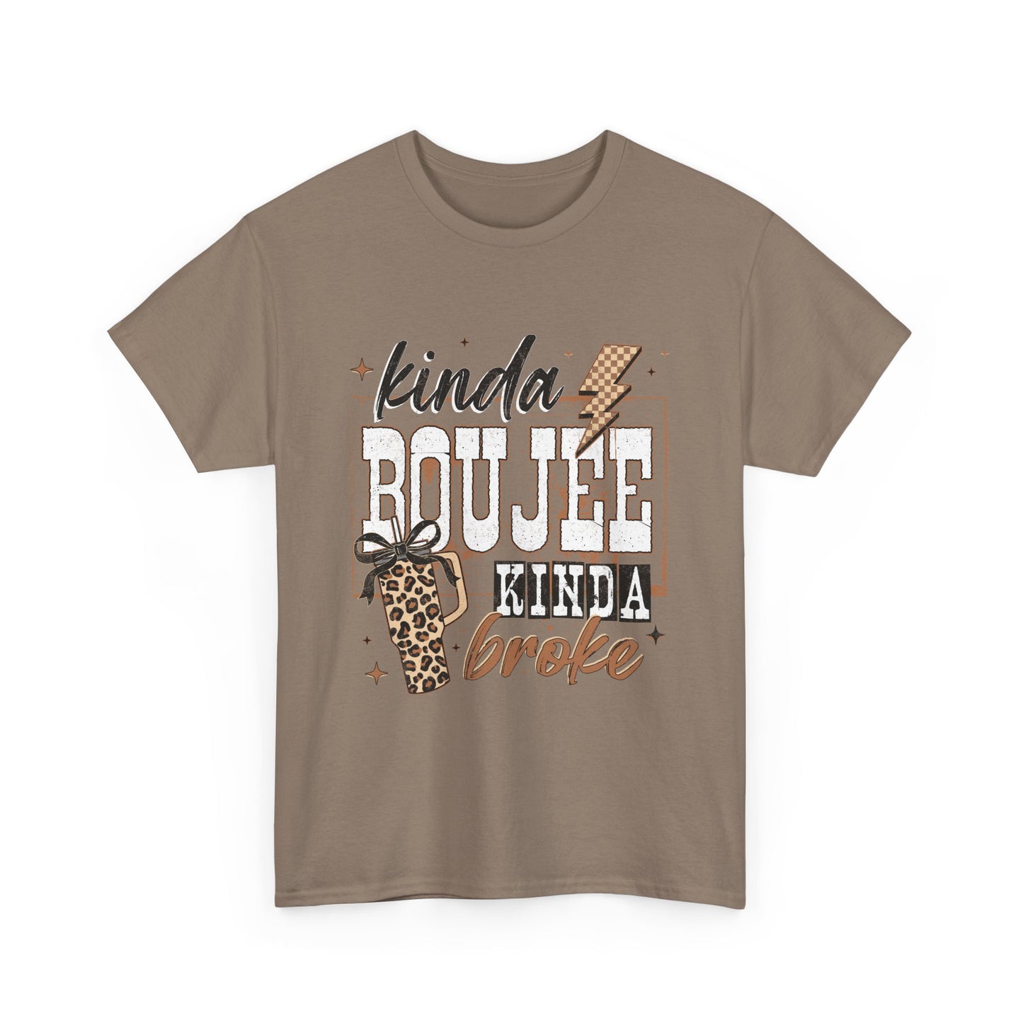 Kinda Boujee Kinda Broke Tee — Leopard Print Graphic T‑Shirt