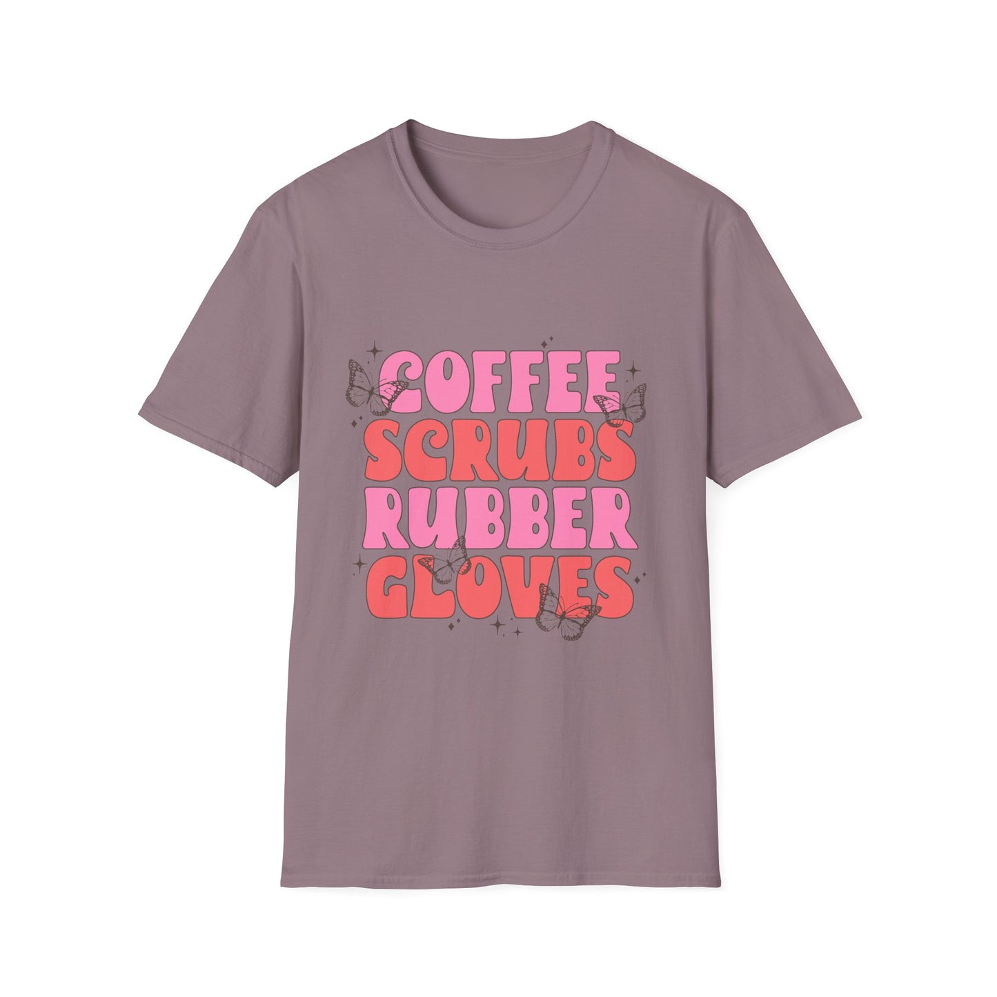 Coffee Scrubs Rubber Gloves T-Shirt — Cute Nurse/Healthcare Graphic Tee