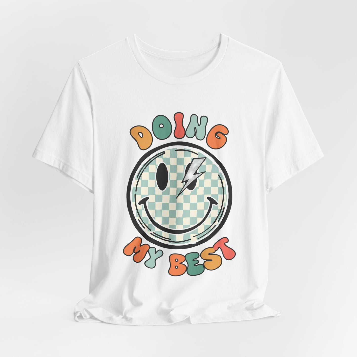 Doing My Best Smiley Tee — Retro Checkerboard Positive Message T‑Shirt