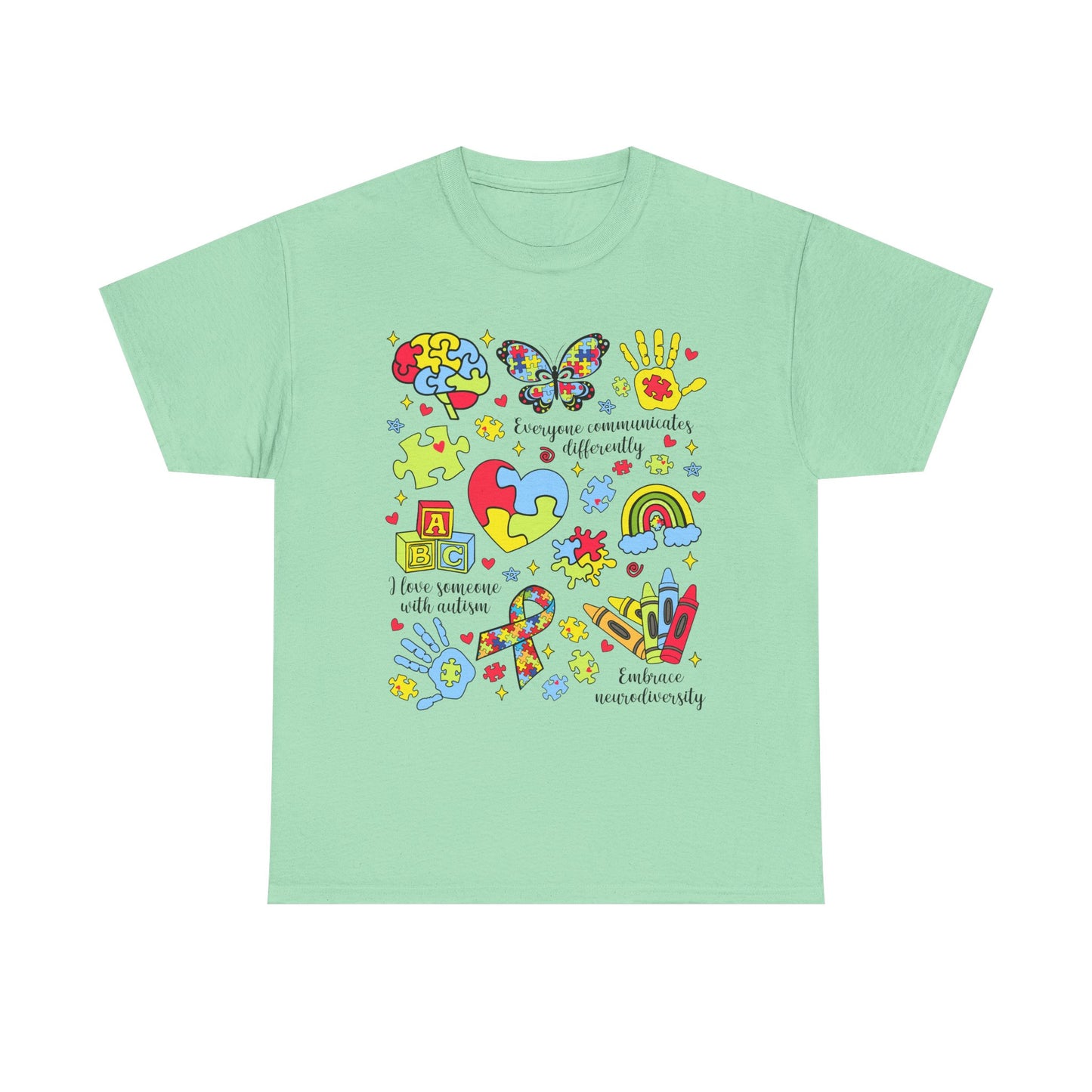 Autism Awareness Graphic Tee — Colorful Puzzle Heart & Hands Design