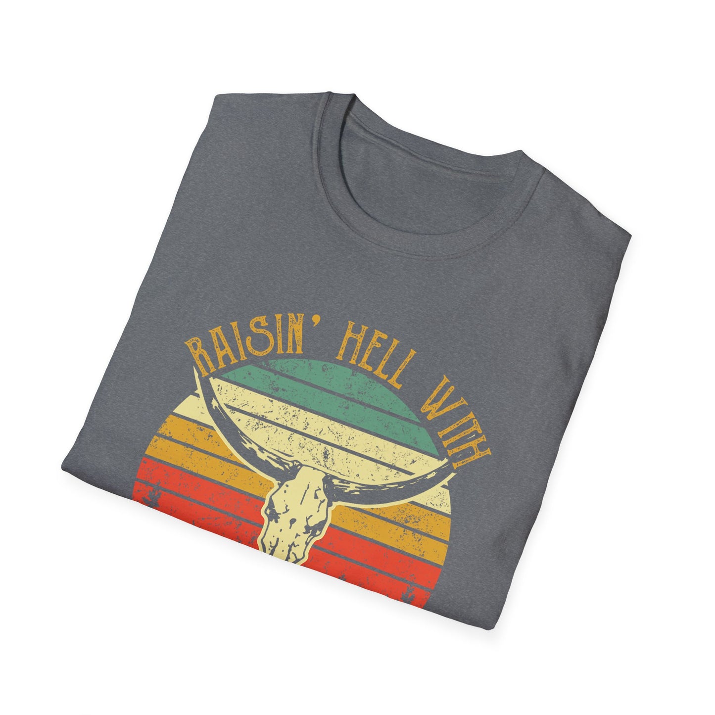 T-Shirt — Raisin' Hell With The Hippies And The Cowboys Vintage Skull Graphic