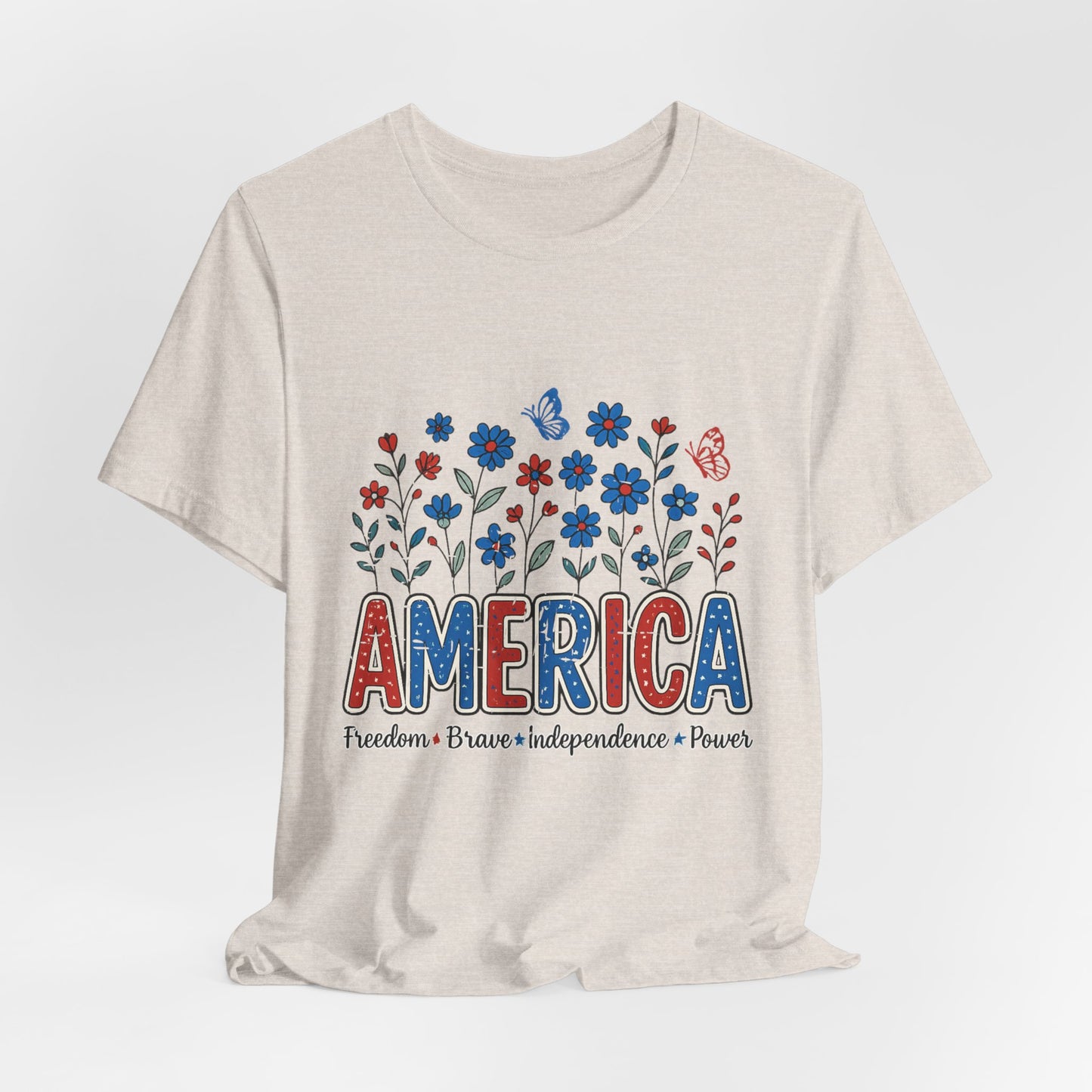 America Floral Tee — Patriotic Freedom, Bravery & Independence T-Shirt