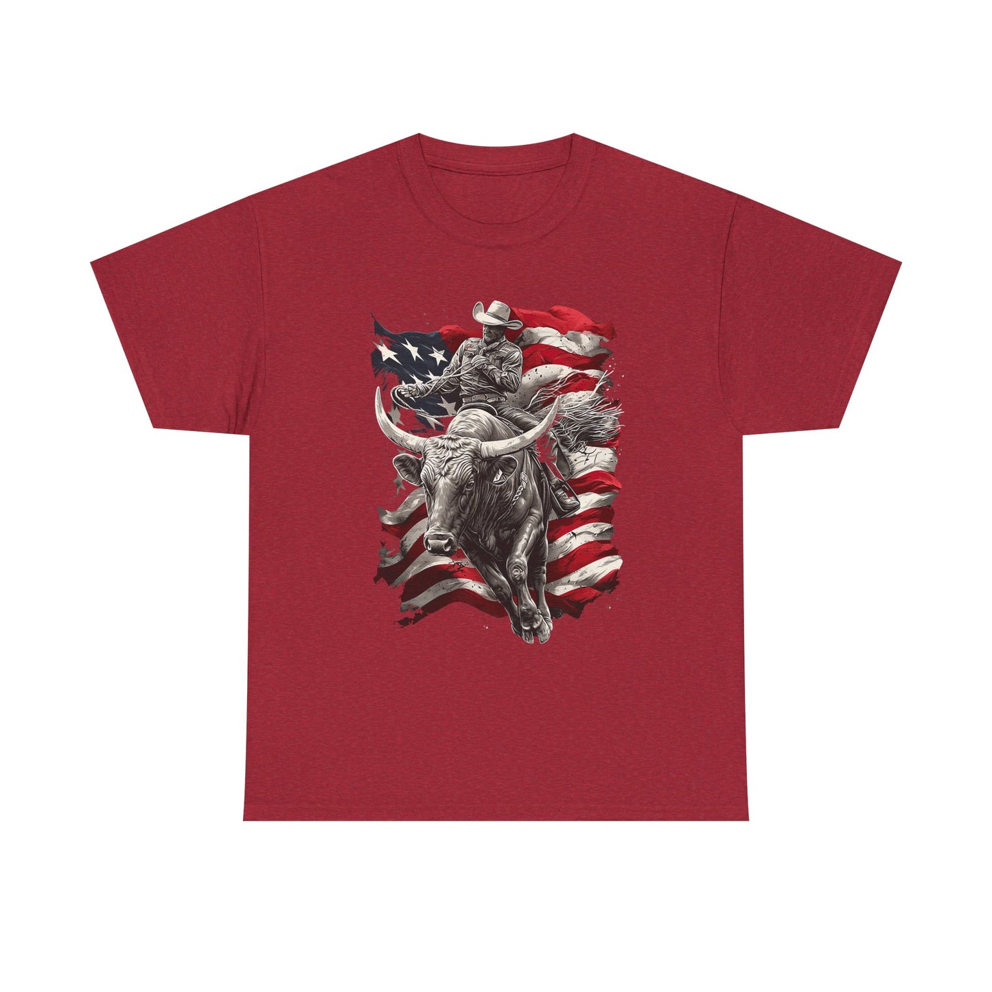 American Rodeo Bull Rider T-Shirt — Patriotic Flag Western Tee