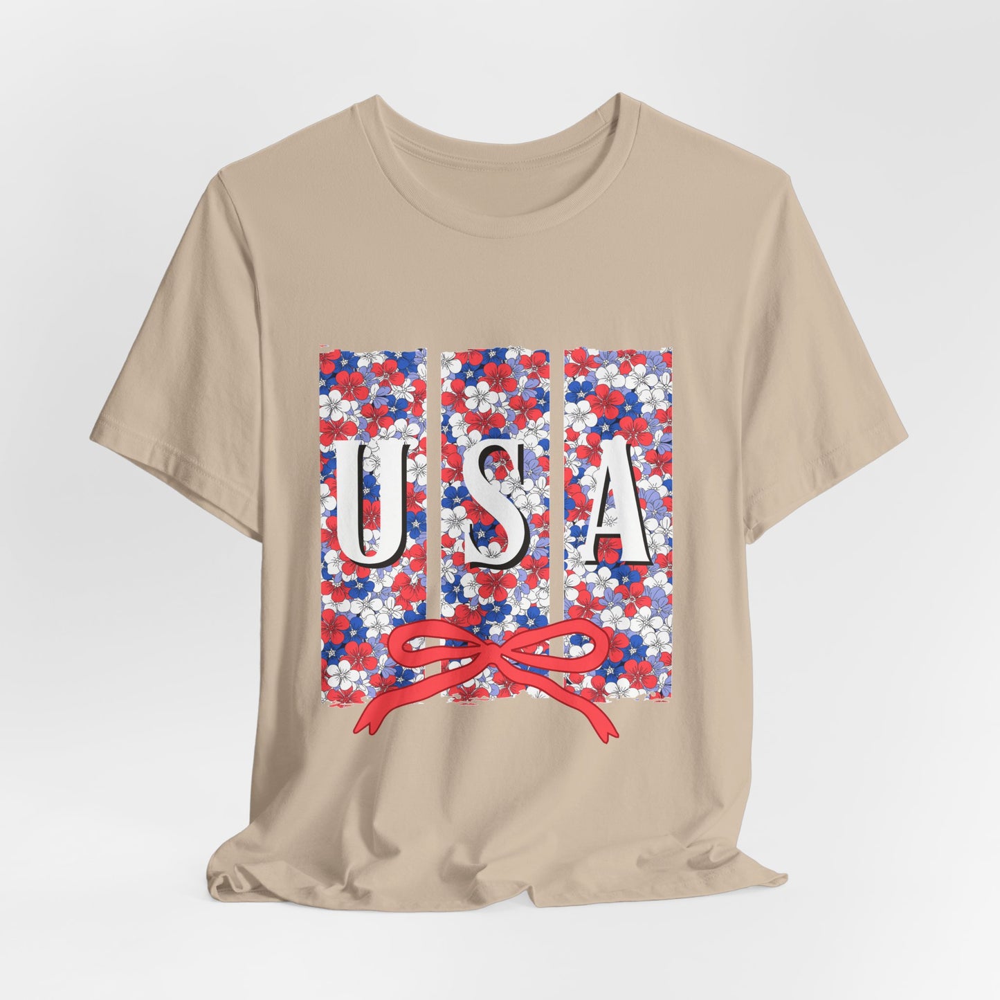 USA Floral Flag T-Shirt — Patriotic Red White Blue Tee (4th of July)