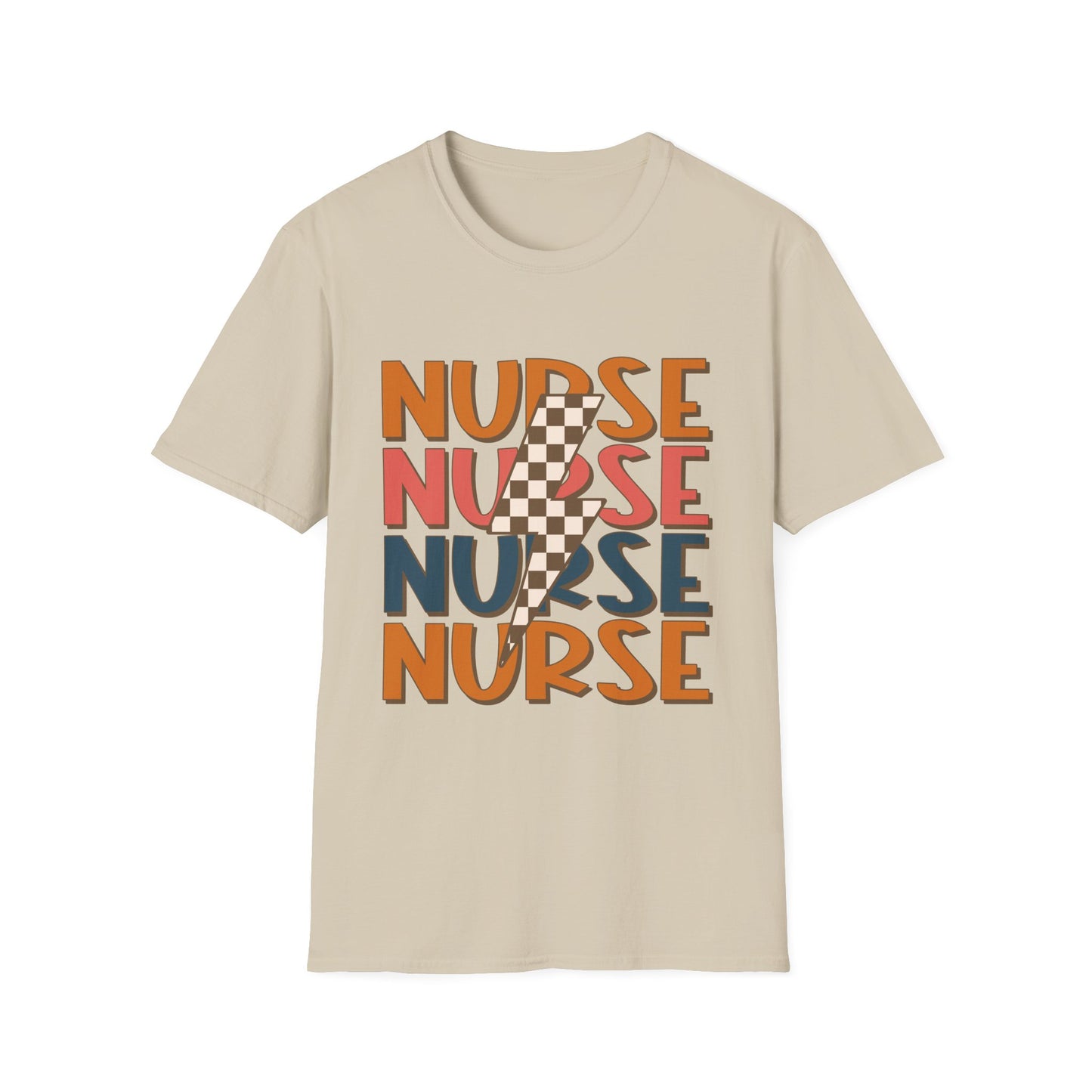Nurse Retro Stripe T-Shirt — Vintage Checkerboard Scrub Tee for Nurses