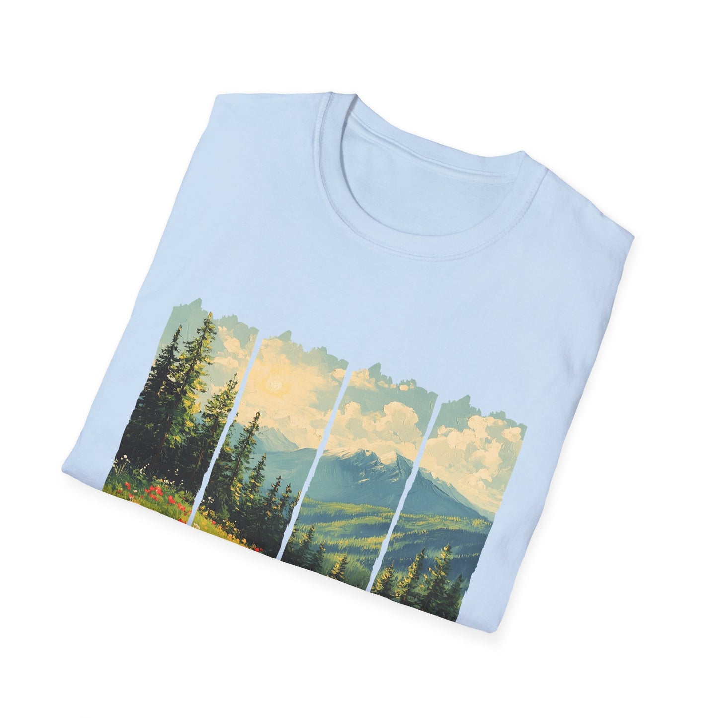 Mountain Meadow T-Shirt — Scenic Landscape Panel Tee