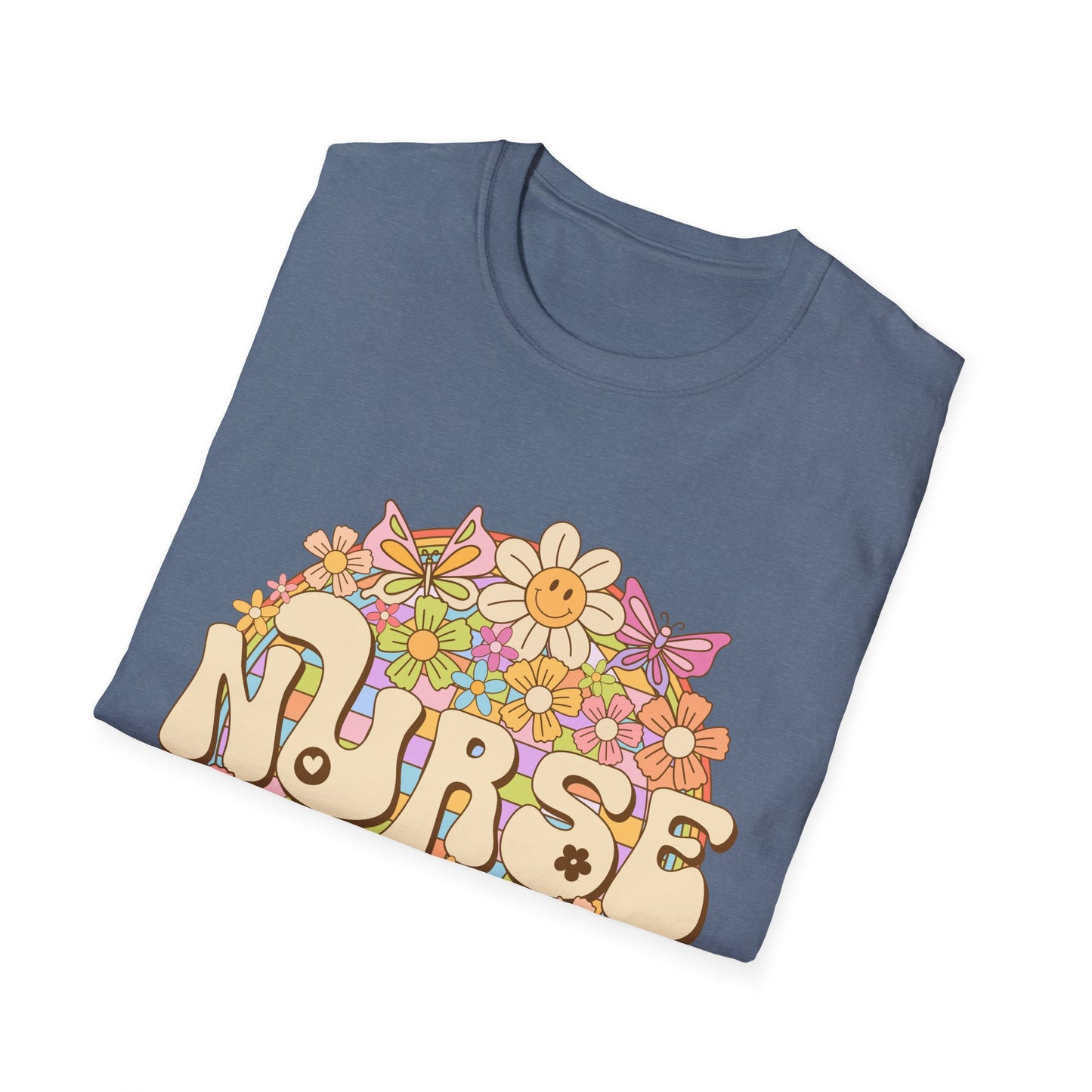 Nurse Floral Retro T-Shirt — Cute Vintage Flower Badge for Nurses