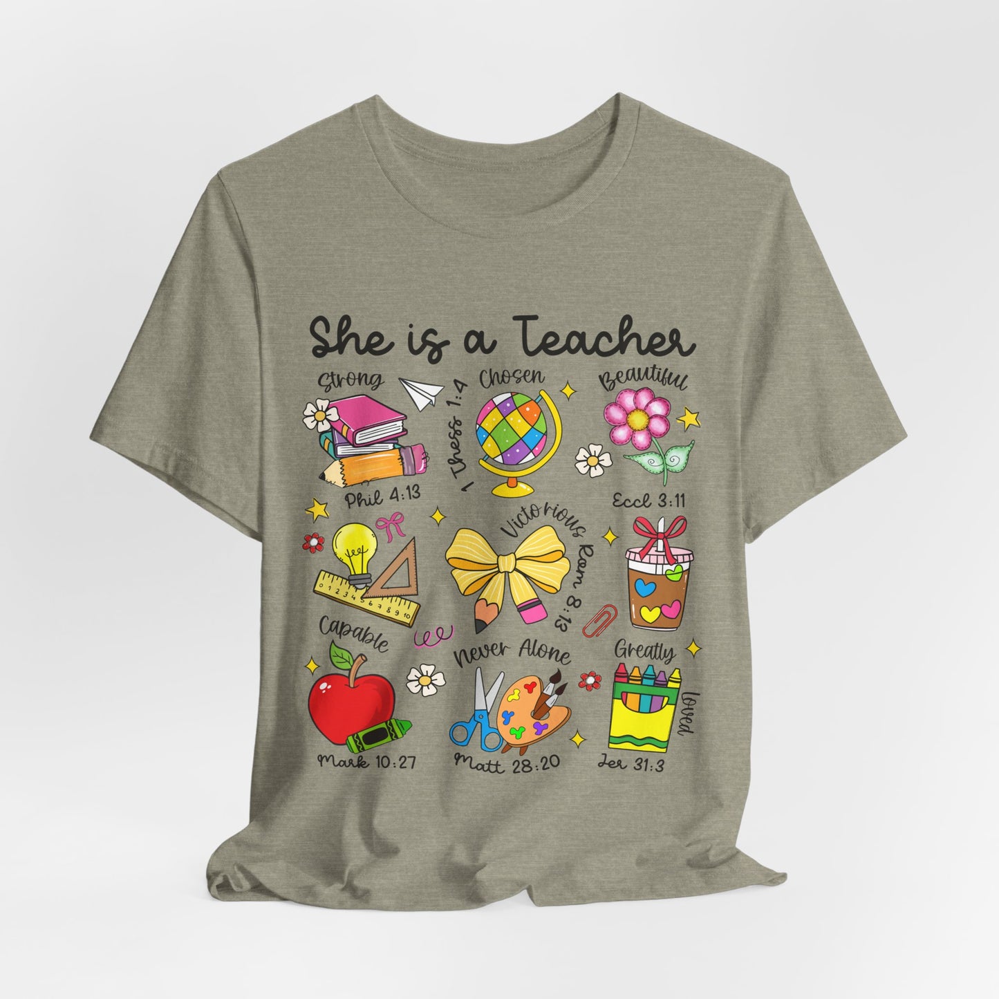 Teacher Illustrated Icons T-Shirt — "She is a Teacher" Appreciation Tee