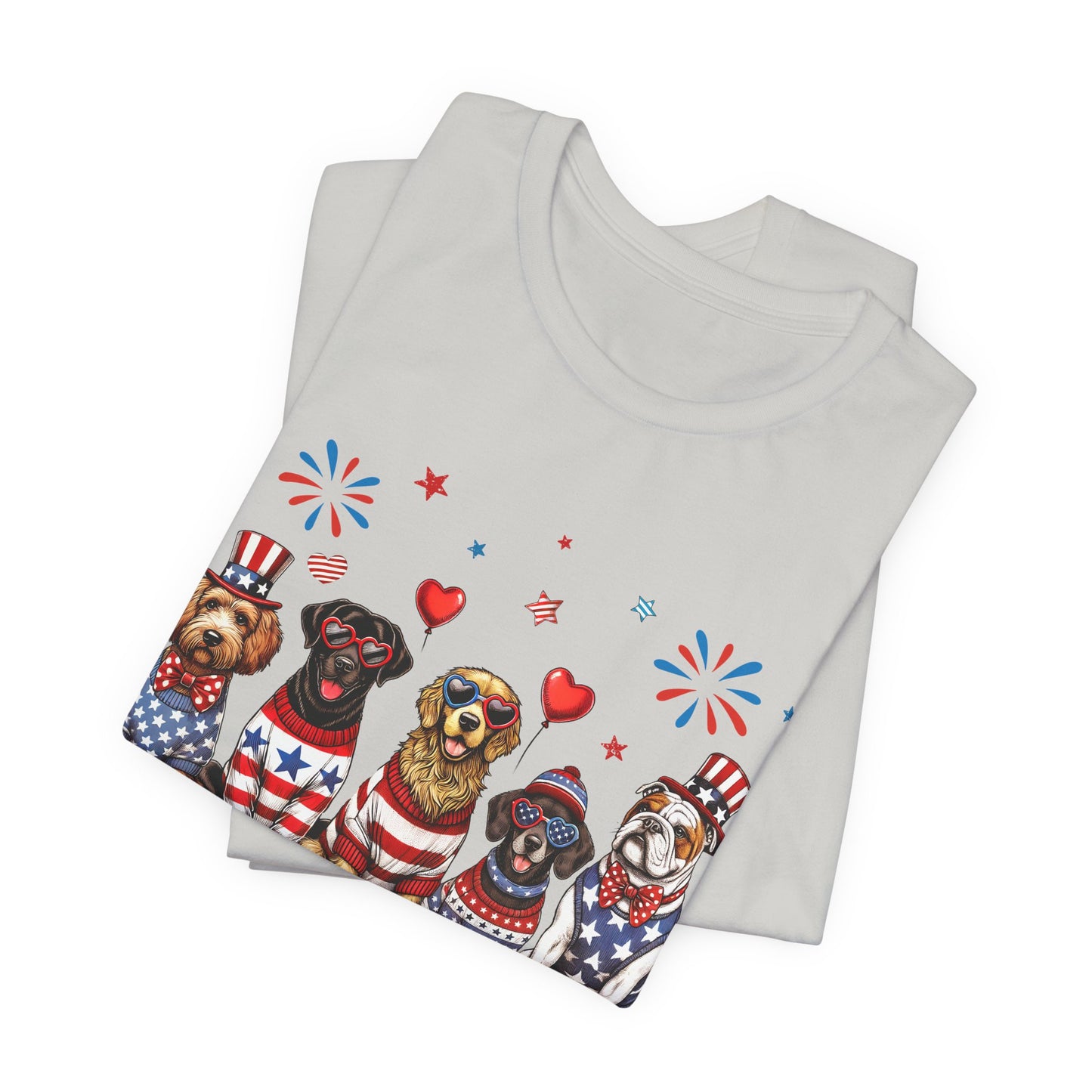 Patriotic Dogs T‑Shirt — 4th of July American Flag Pups Tee