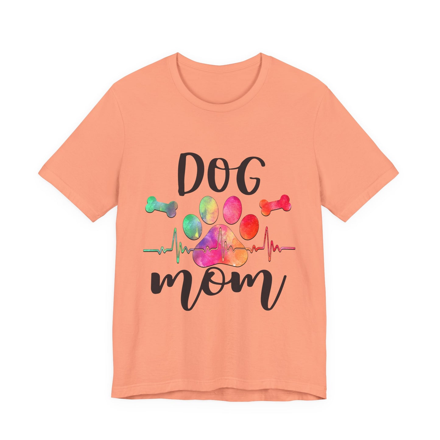 Dog Mom T-Shirt — Colorful Paw & Heartbeat Graphic Tee