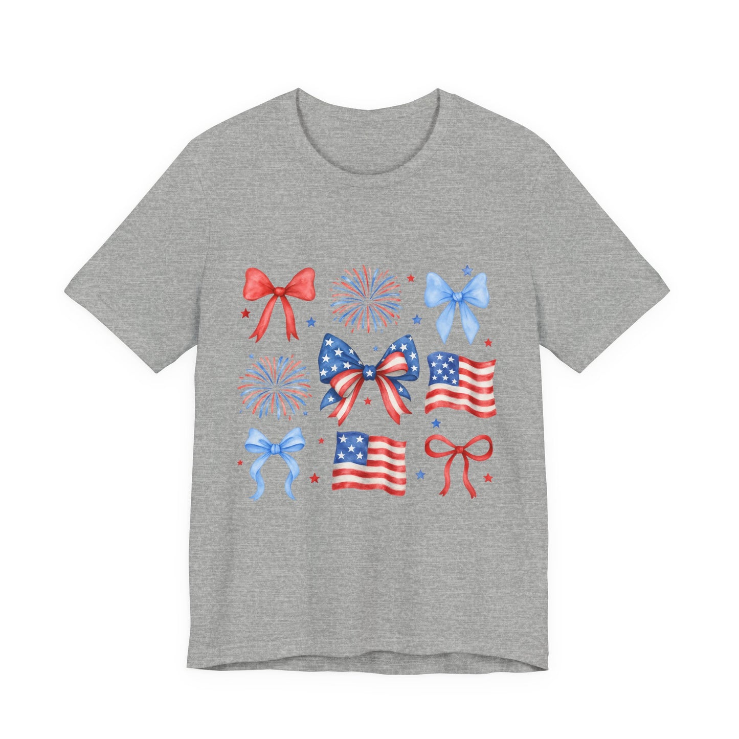 Patriotic Bows & Flags Tee — 4th of July Fireworks Graphic T-Shirt