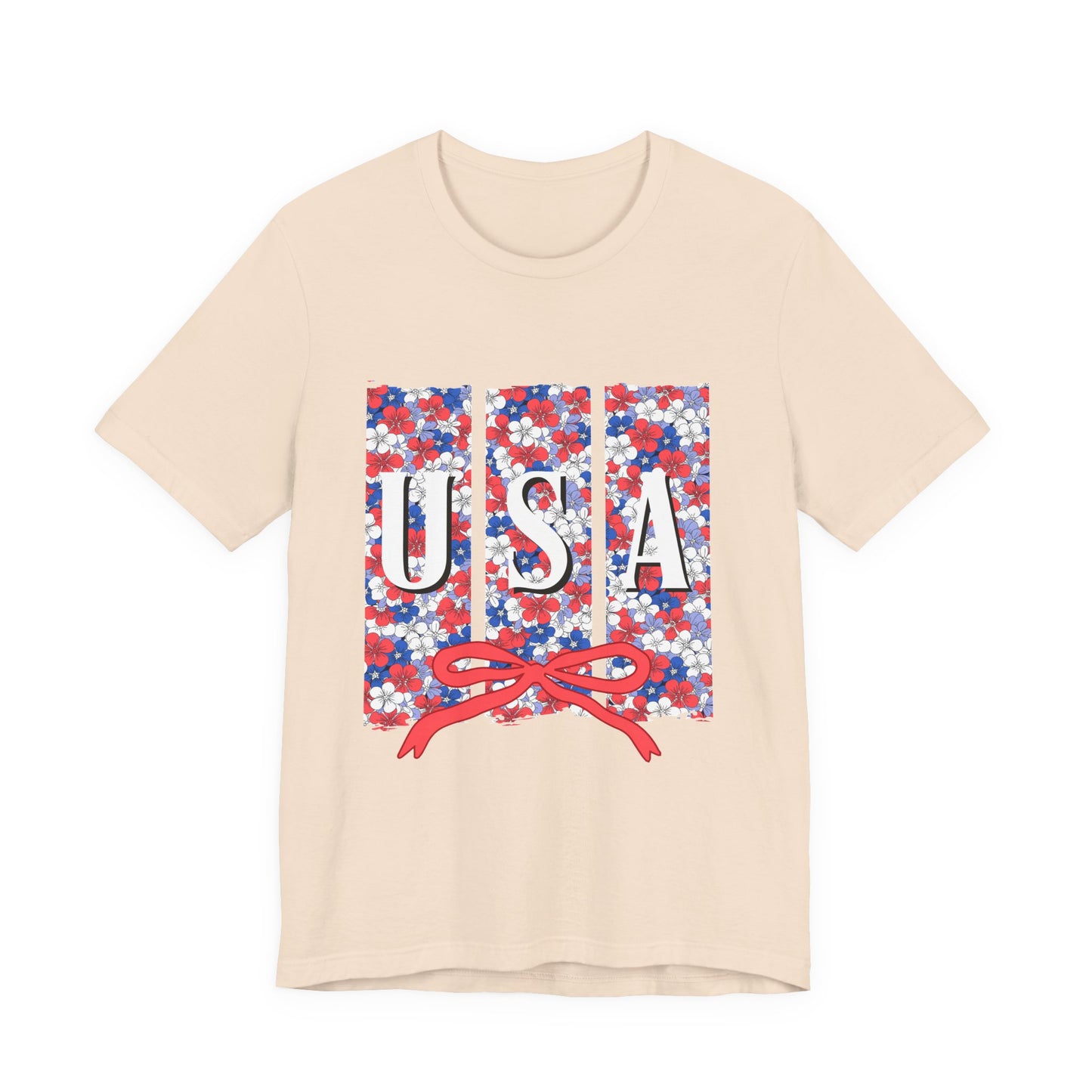 USA Floral Flag T-Shirt — Patriotic Red White Blue Tee (4th of July)