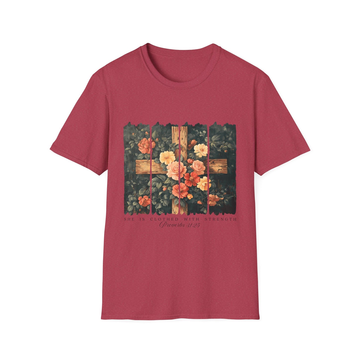 Floral Wooden Cross T-Shirt — Roses & Faith Christian Graphic Tee