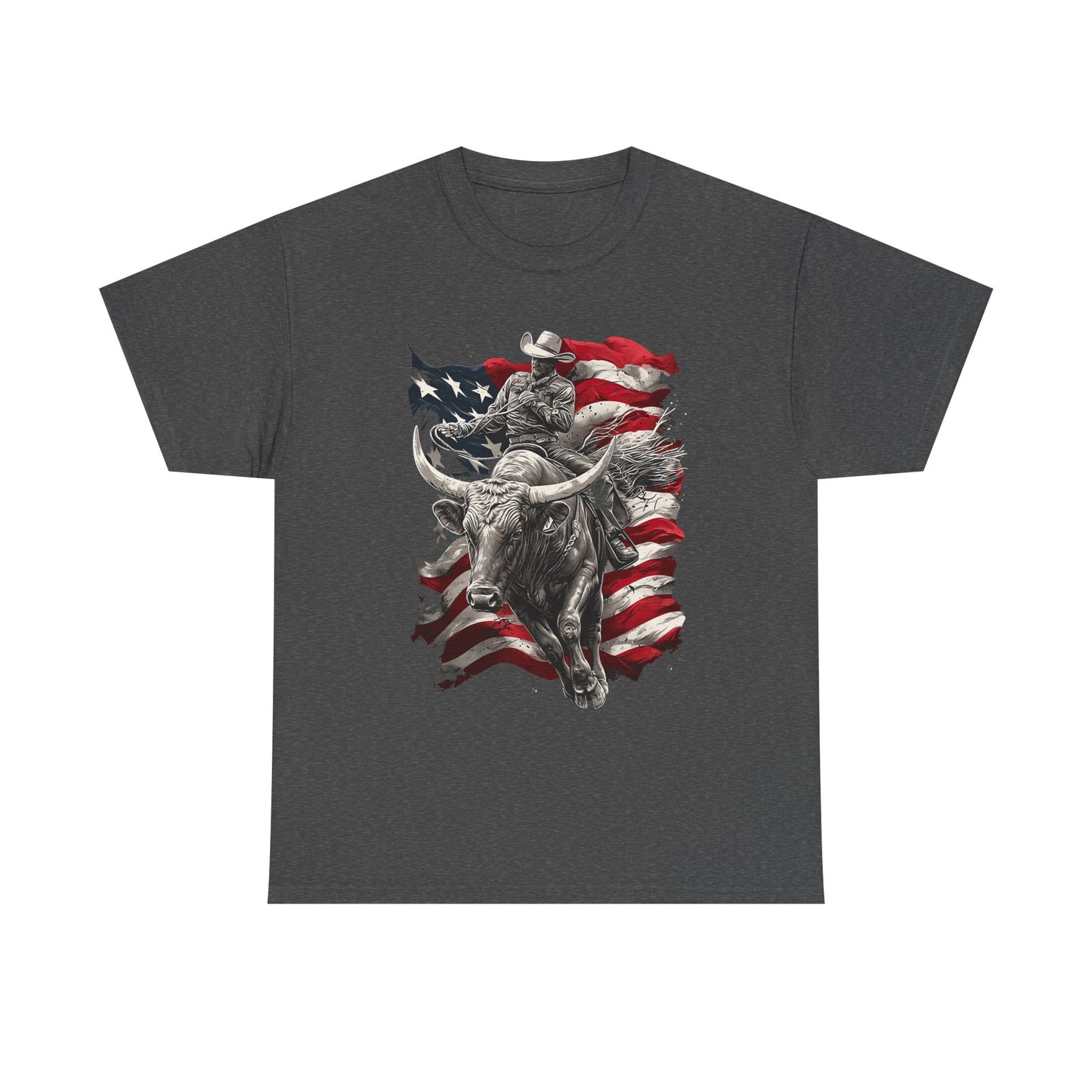 American Rodeo Bull Rider T-Shirt — Patriotic Flag Western Tee
