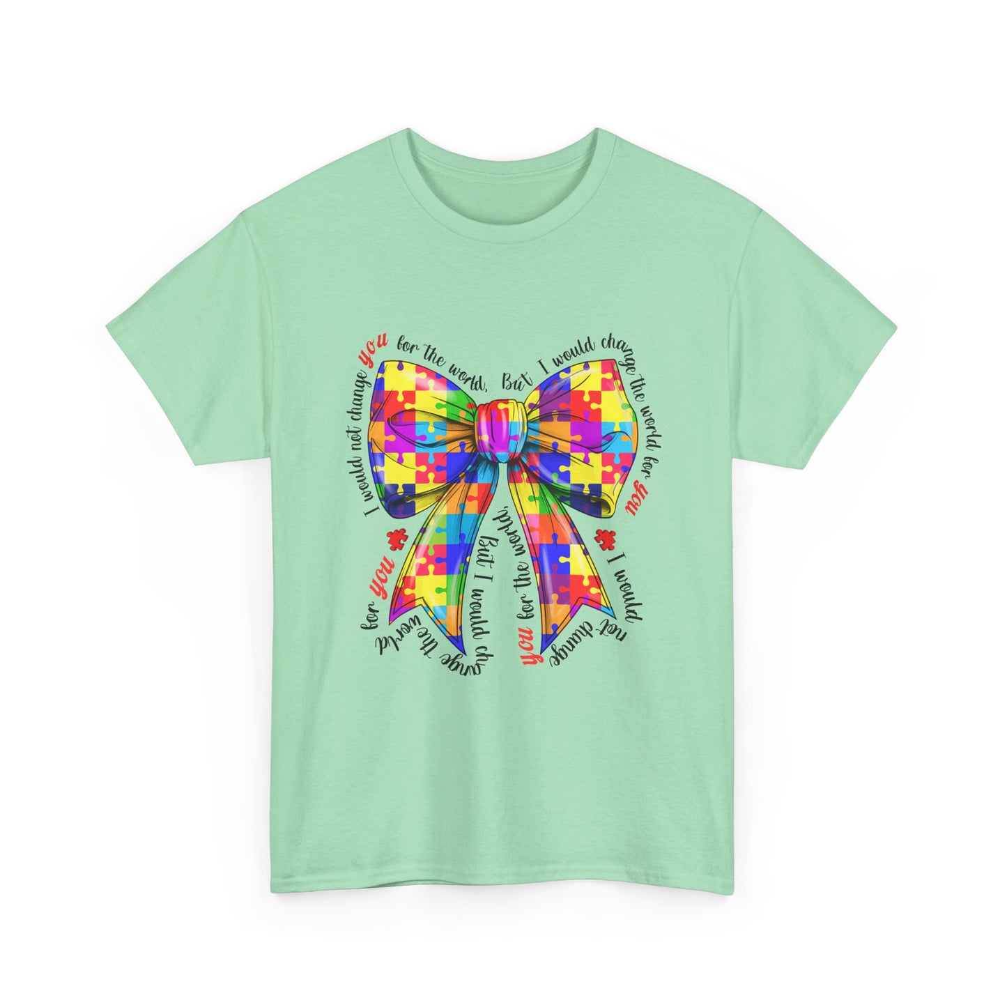 Autism Puzzle Ribbon Tee — Colorful Awareness Bow Shirt