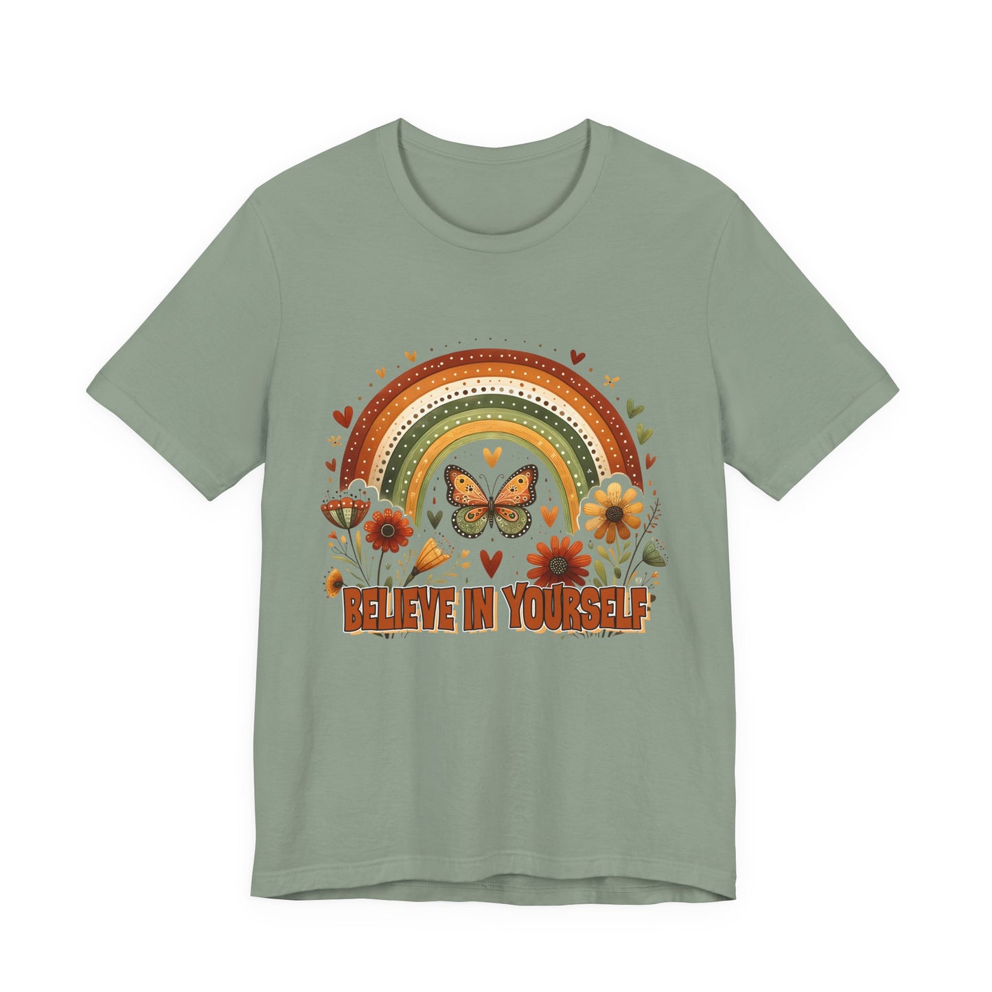 Believe In Yourself Butterfly Tee — Retro Rainbow Floral Inspirational T‑Shirt